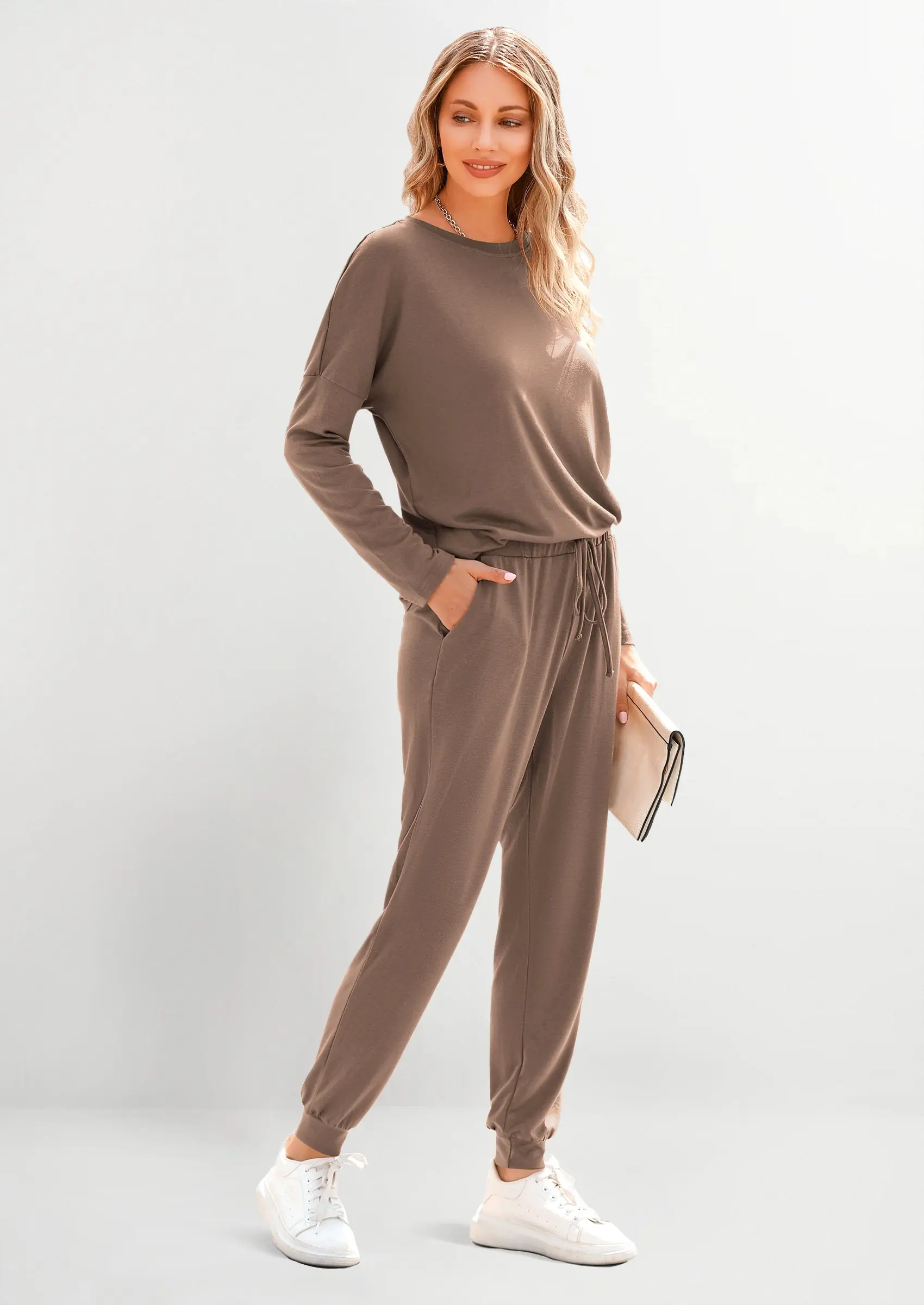 PRETTYGARDEN Lounge Outfit Long Sleeve Crewneck Pullover Tops High Waisted Pants Set Tracksuit - Image 114