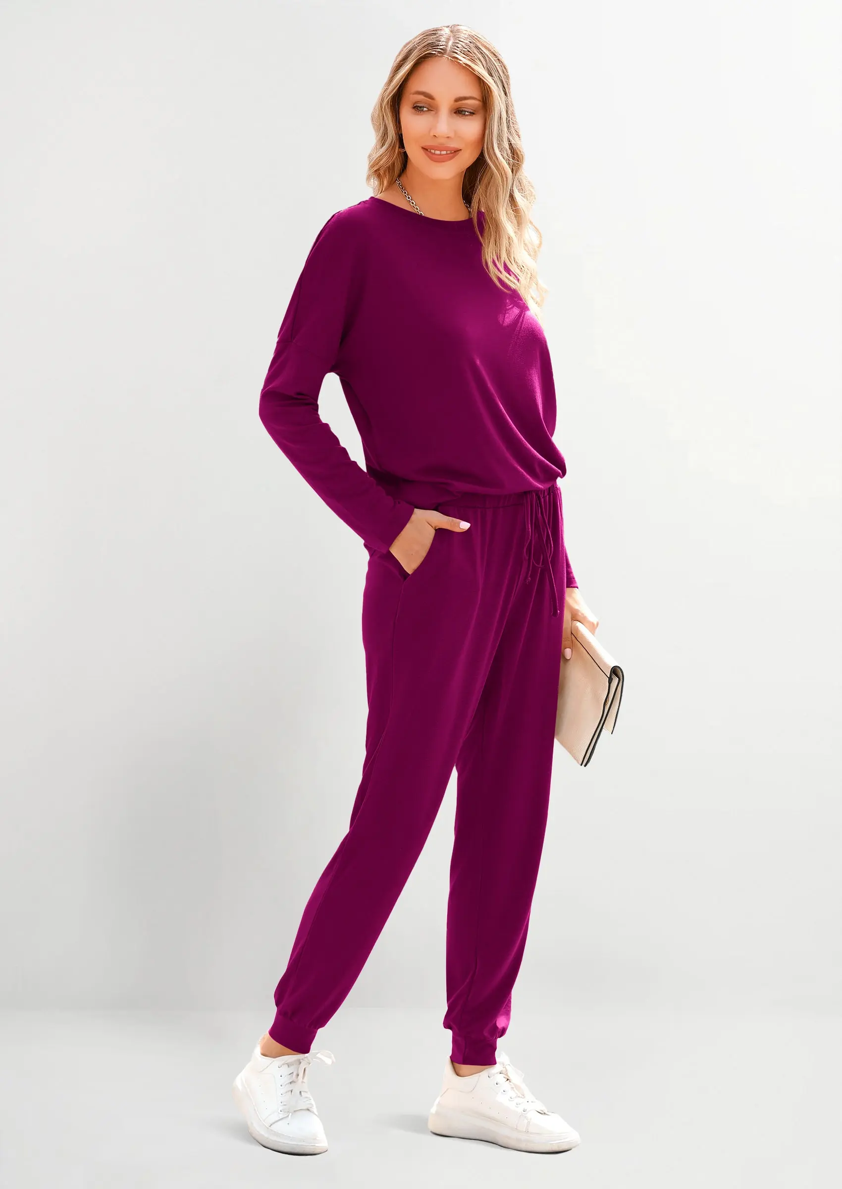 PRETTYGARDEN Lounge Outfit Long Sleeve Crewneck Pullover Tops High Waisted Pants Set Tracksuit - Image 58