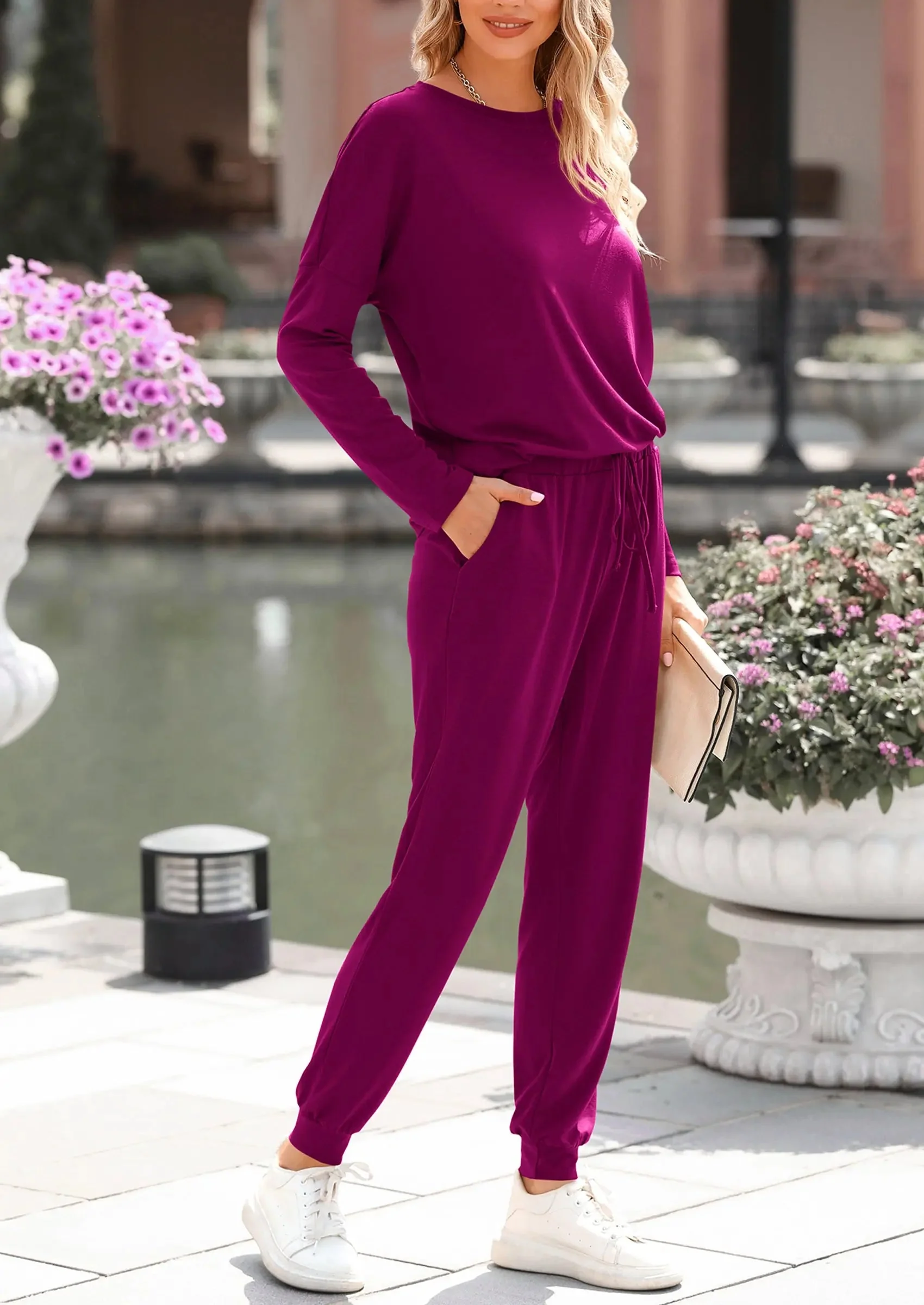 PRETTYGARDEN Lounge Outfit Long Sleeve Crewneck Pullover Tops High Waisted Pants Set Tracksuit - Image 64