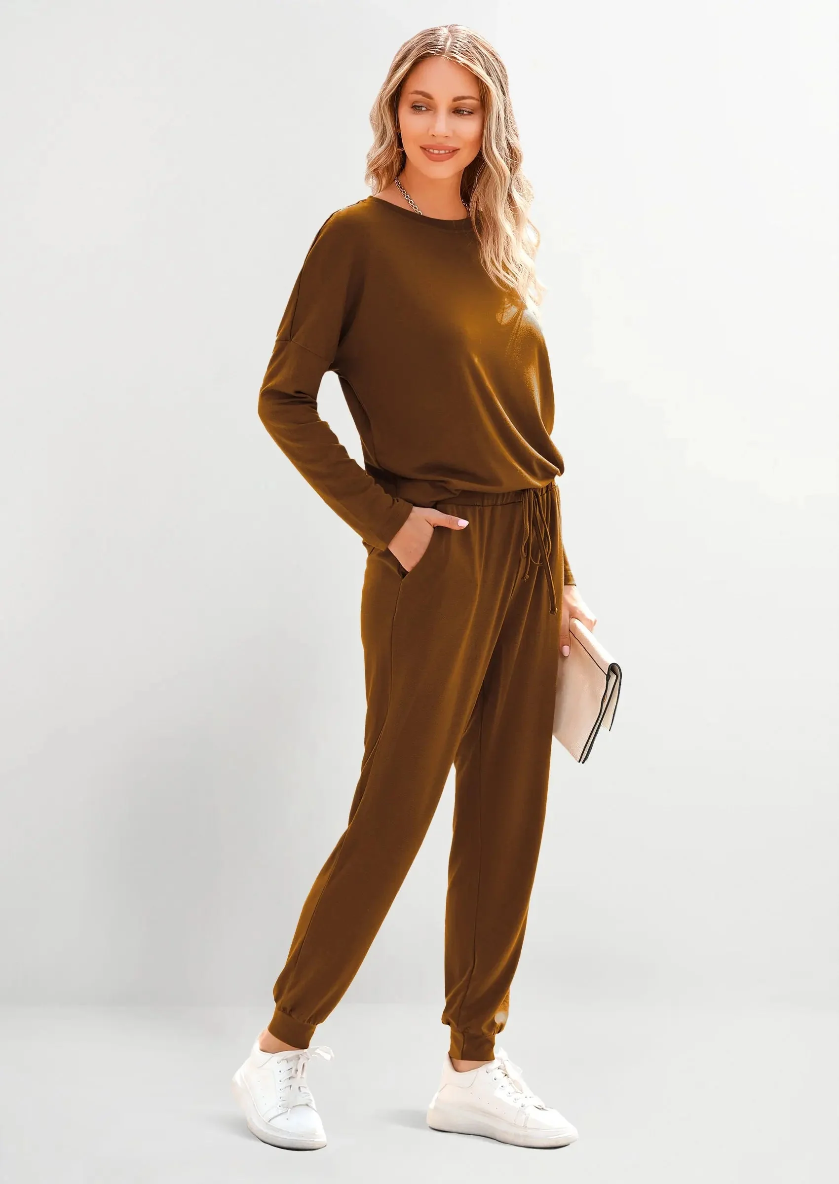 PRETTYGARDEN Lounge Outfit Long Sleeve Crewneck Pullover Tops High Waisted Pants Set Tracksuit - Image 67