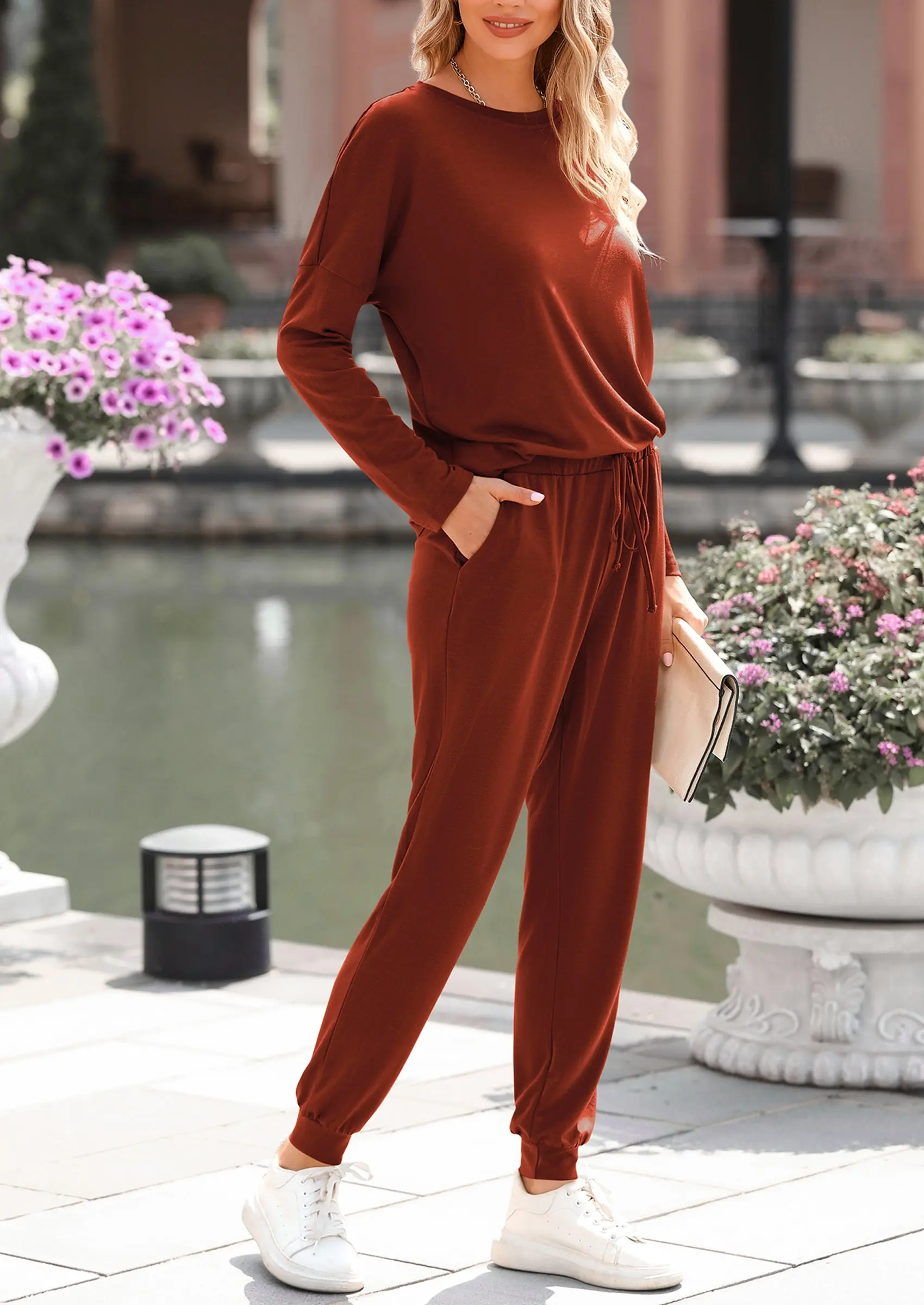PRETTYGARDEN Lounge Outfit Long Sleeve Crewneck Pullover Tops High Waisted Pants Set Tracksuit - Image 8