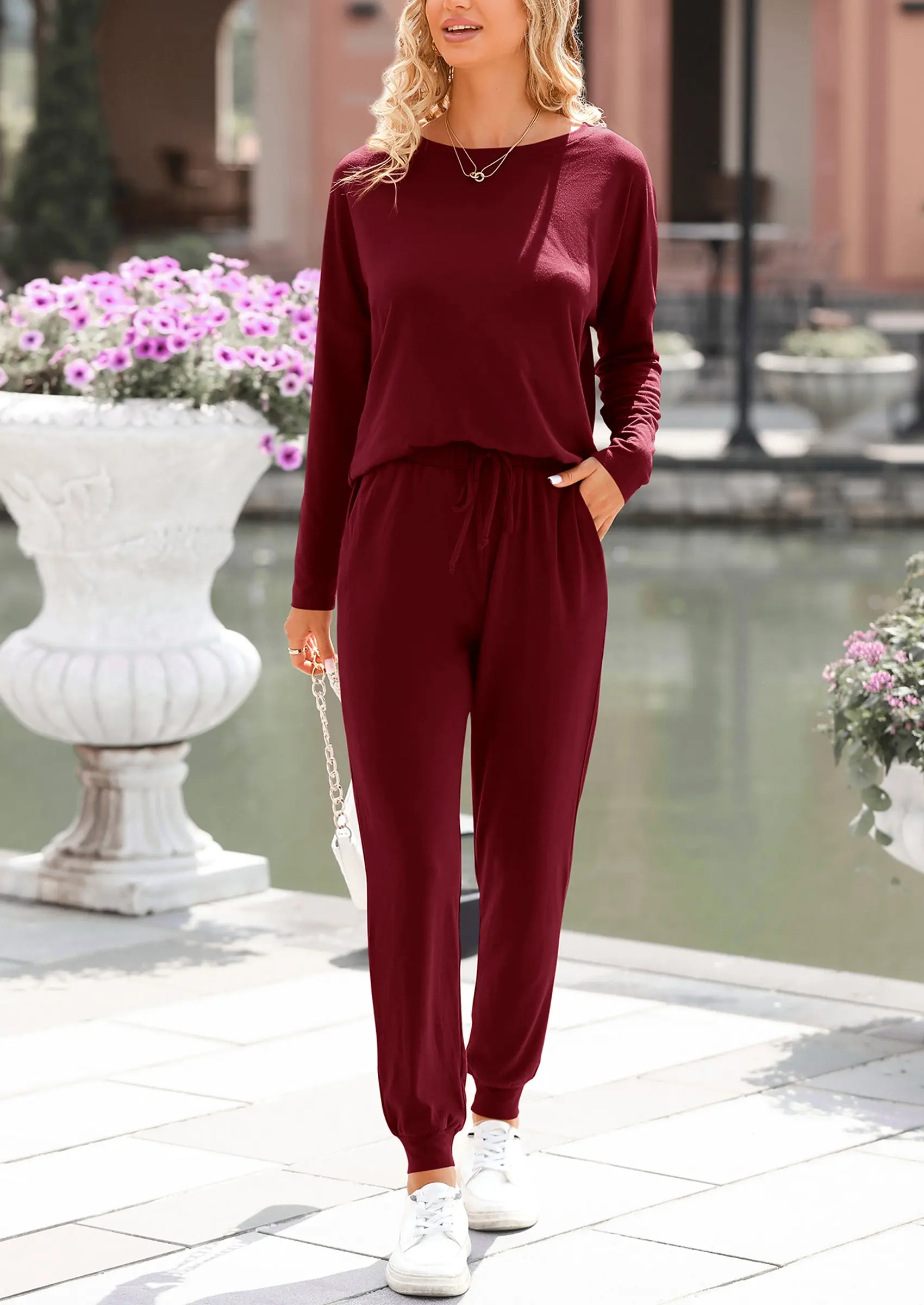 PRETTYGARDEN Lounge Outfit Long Sleeve Crewneck Pullover Tops High Waisted Pants Set Tracksuit - Image 87
