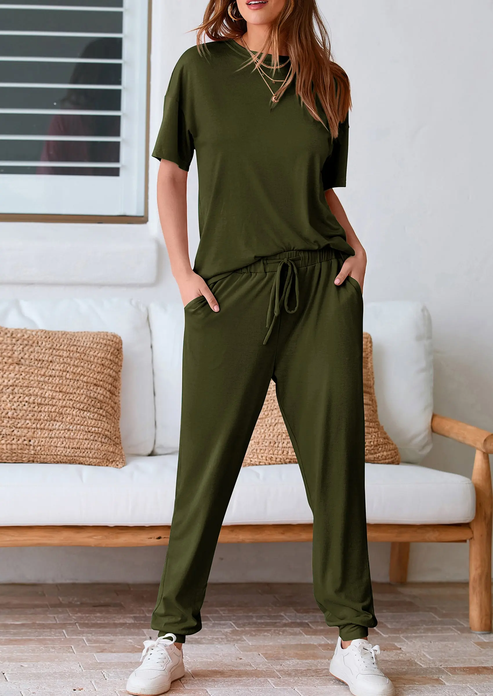 PRETTYGARDEN Women's Two Piece Lounge Sets Spring Summer Jogger Pants Vacation Outfits Travel Airplane Matching Clothes - Image 25