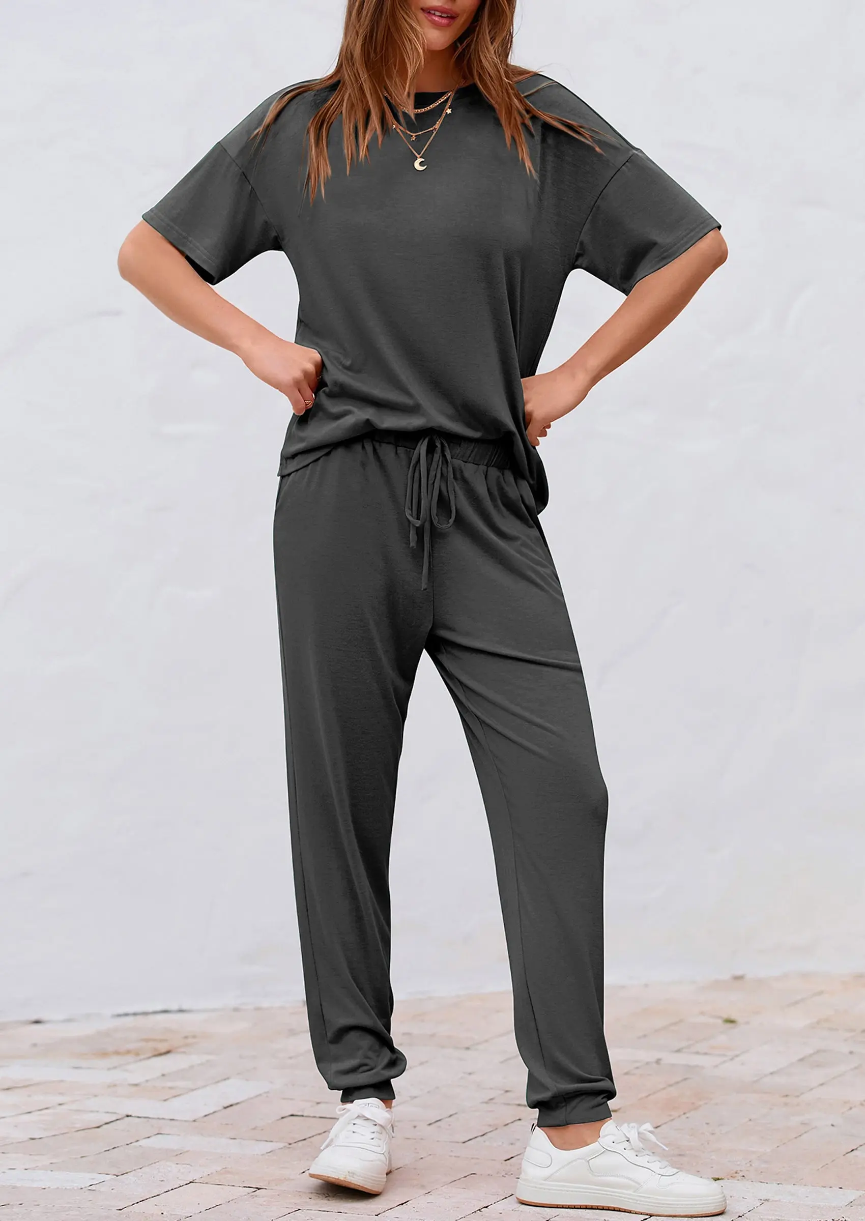 PRETTYGARDEN Women's Two Piece Lounge Sets Spring Summer Jogger Pants Vacation Outfits Travel Airplane Matching Clothes - Image 42