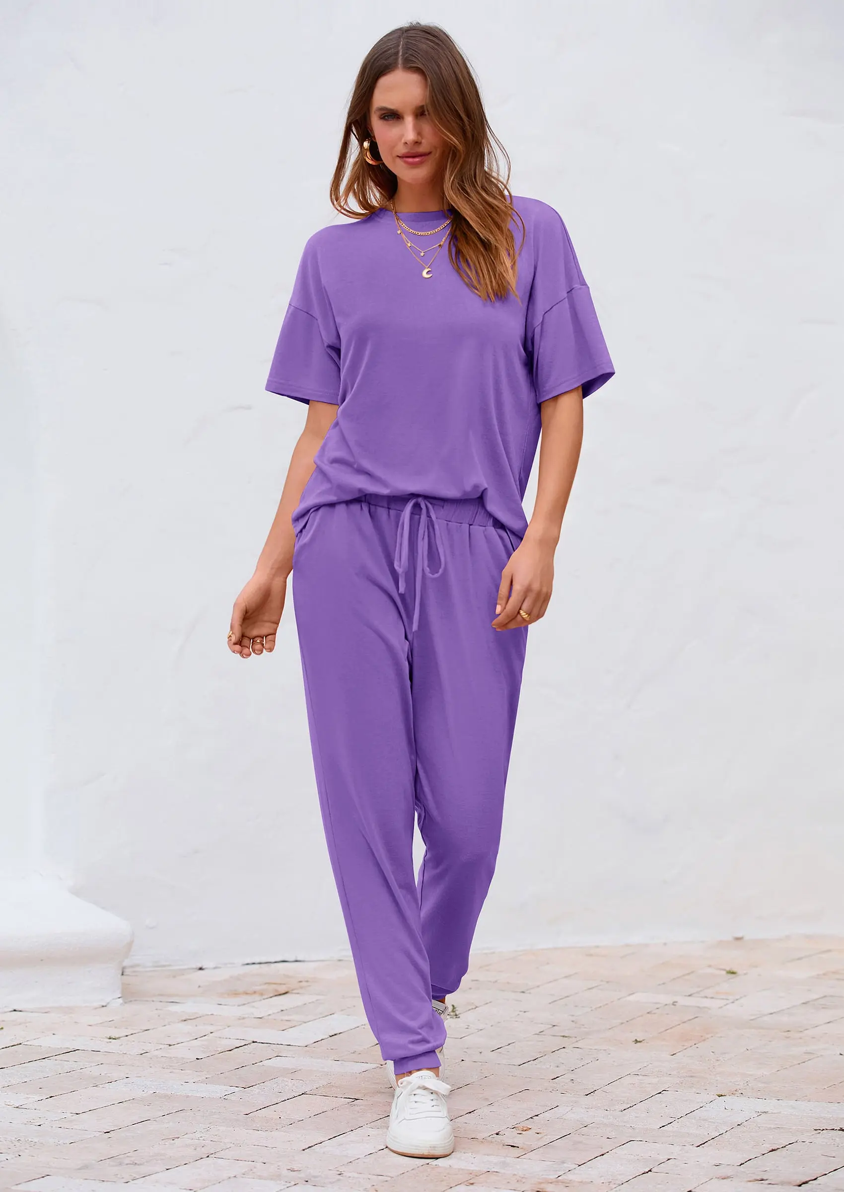 PRETTYGARDEN Women's Two Piece Lounge Sets Spring Summer Jogger Pants Vacation Outfits Travel Airplane Matching Clothes - Image 44