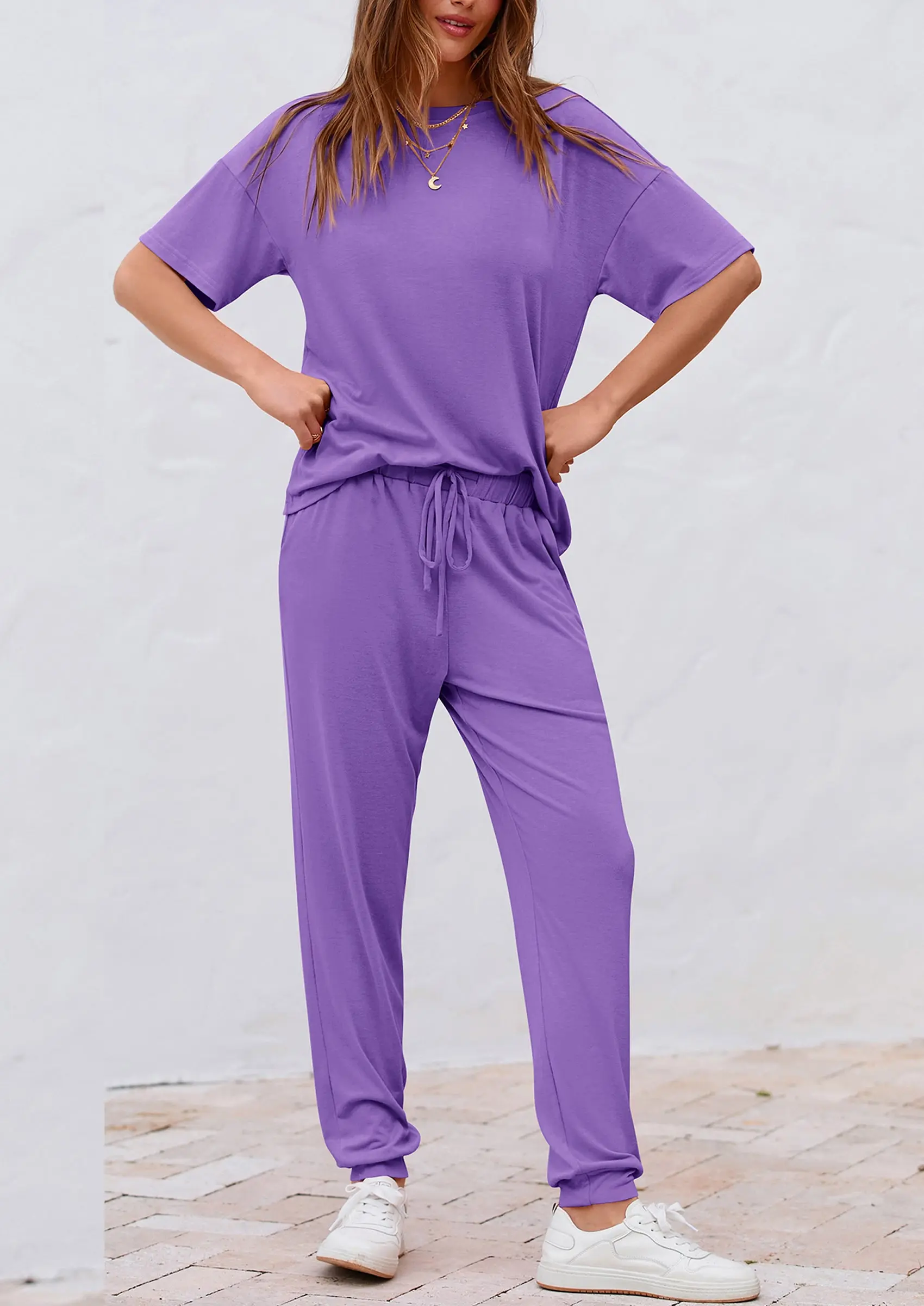 PRETTYGARDEN Women's Two Piece Lounge Sets Spring Summer Jogger Pants Vacation Outfits Travel Airplane Matching Clothes - Image 48