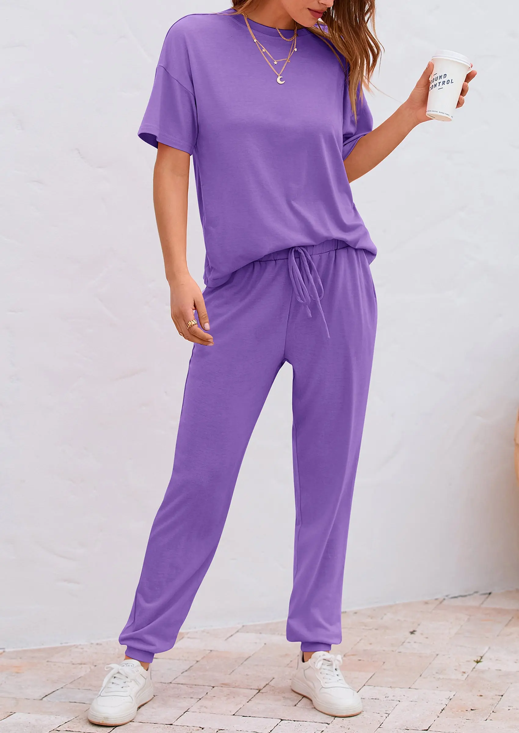 PRETTYGARDEN Women's Two Piece Lounge Sets Spring Summer Jogger Pants Vacation Outfits Travel Airplane Matching Clothes - Image 49