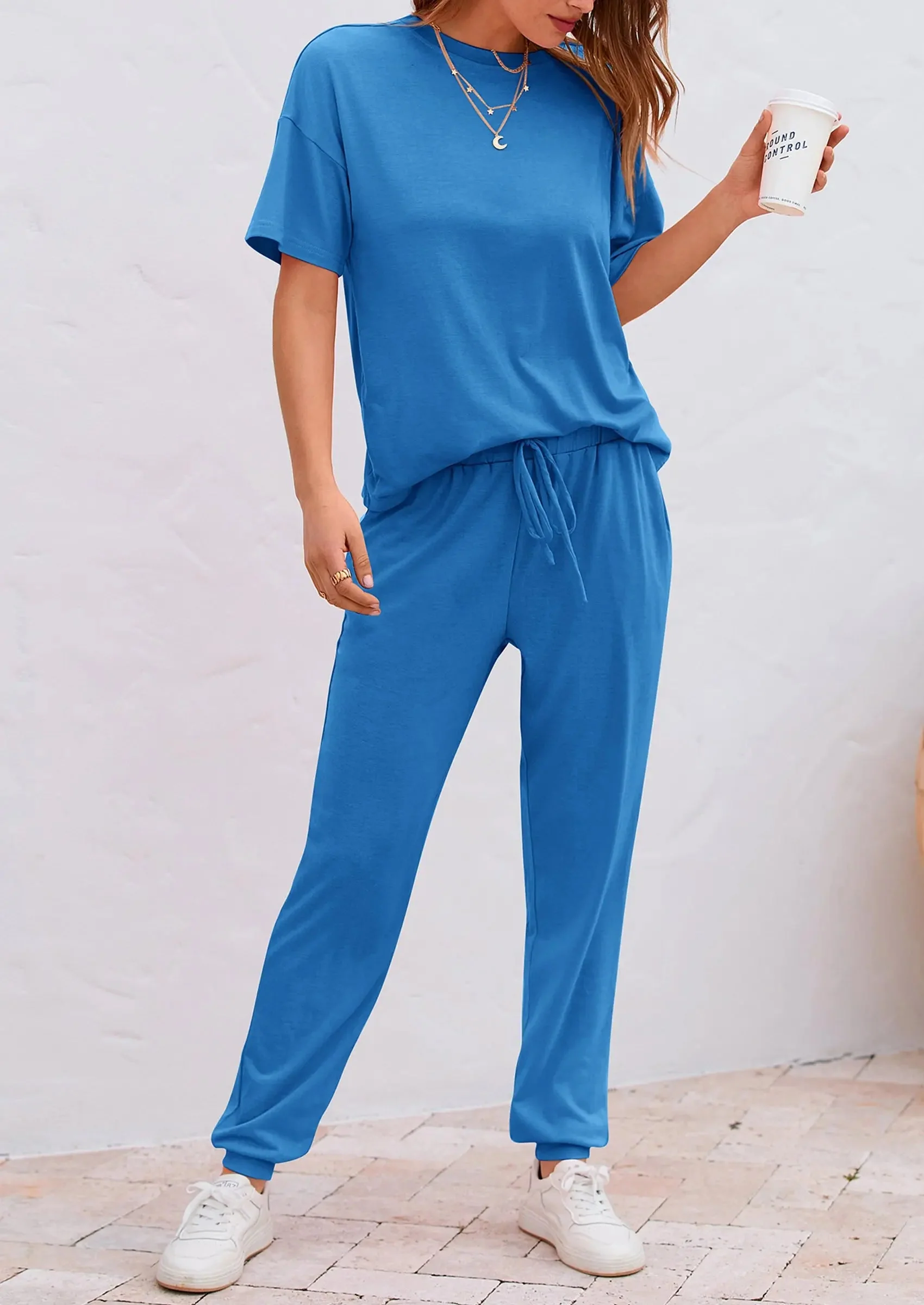 PRETTYGARDEN Women's Two Piece Lounge Sets Spring Summer Jogger Pants Vacation Outfits Travel Airplane Matching Clothes - Image 84