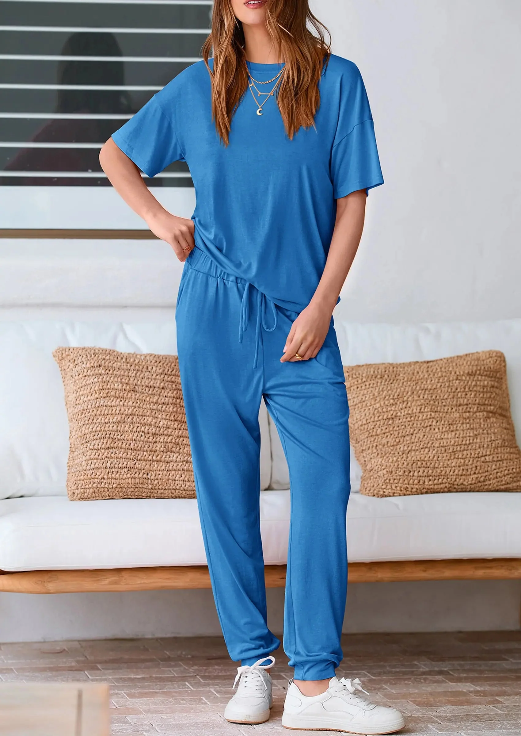 PRETTYGARDEN Women's Two Piece Lounge Sets Spring Summer Jogger Pants Vacation Outfits Travel Airplane Matching Clothes - Image 85