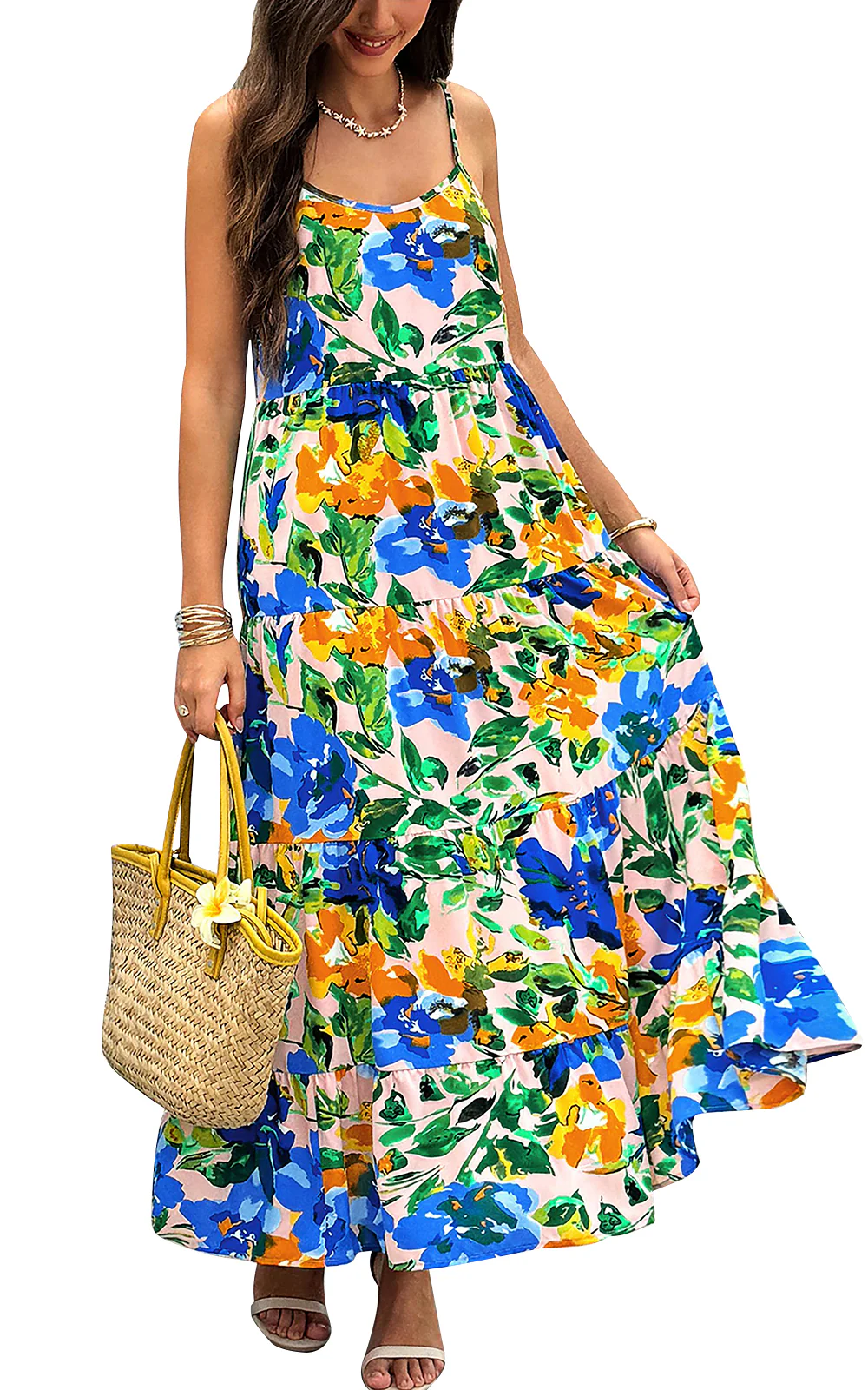 PRETTYGARDEN Women Summer Dresses Spaghetti Strap Scoop Neck Floral Maxi Dress Flowy Boho Long Sundress with Pockets - Image 28