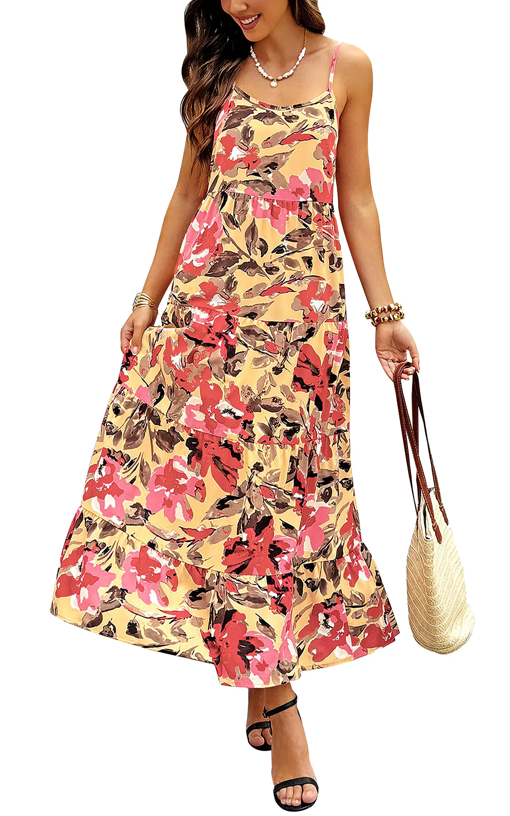 PRETTYGARDEN Women Summer Dresses Spaghetti Strap Scoop Neck Floral Maxi Dress Flowy Boho Long Sundress with Pockets - Image 33