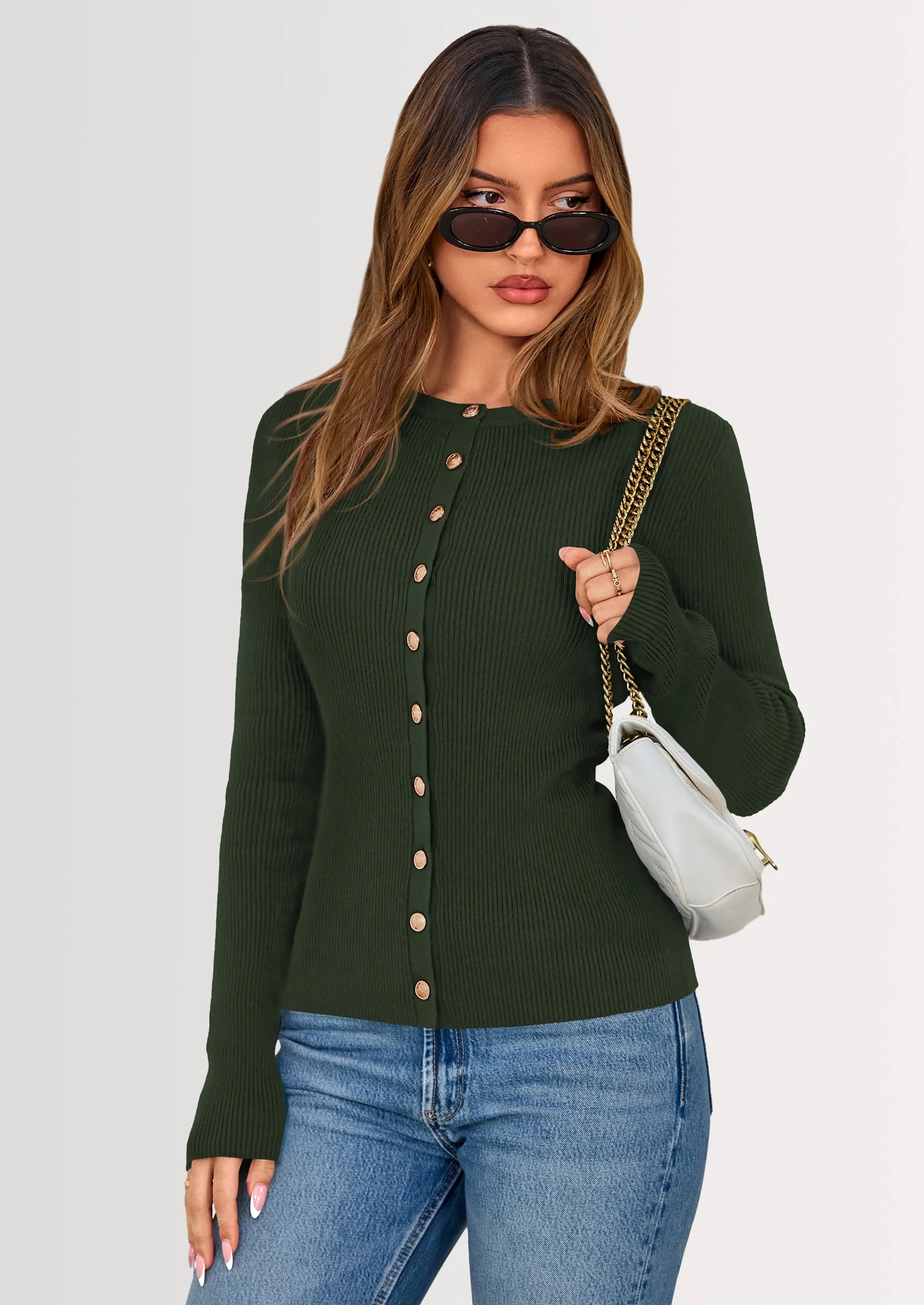 PRETTYGARDEN Womens Fall Cardigan Sweaters Lightweight Long Sleeve Button up Ribbed Knit Tops Winter Fashion Clothes - Image 10