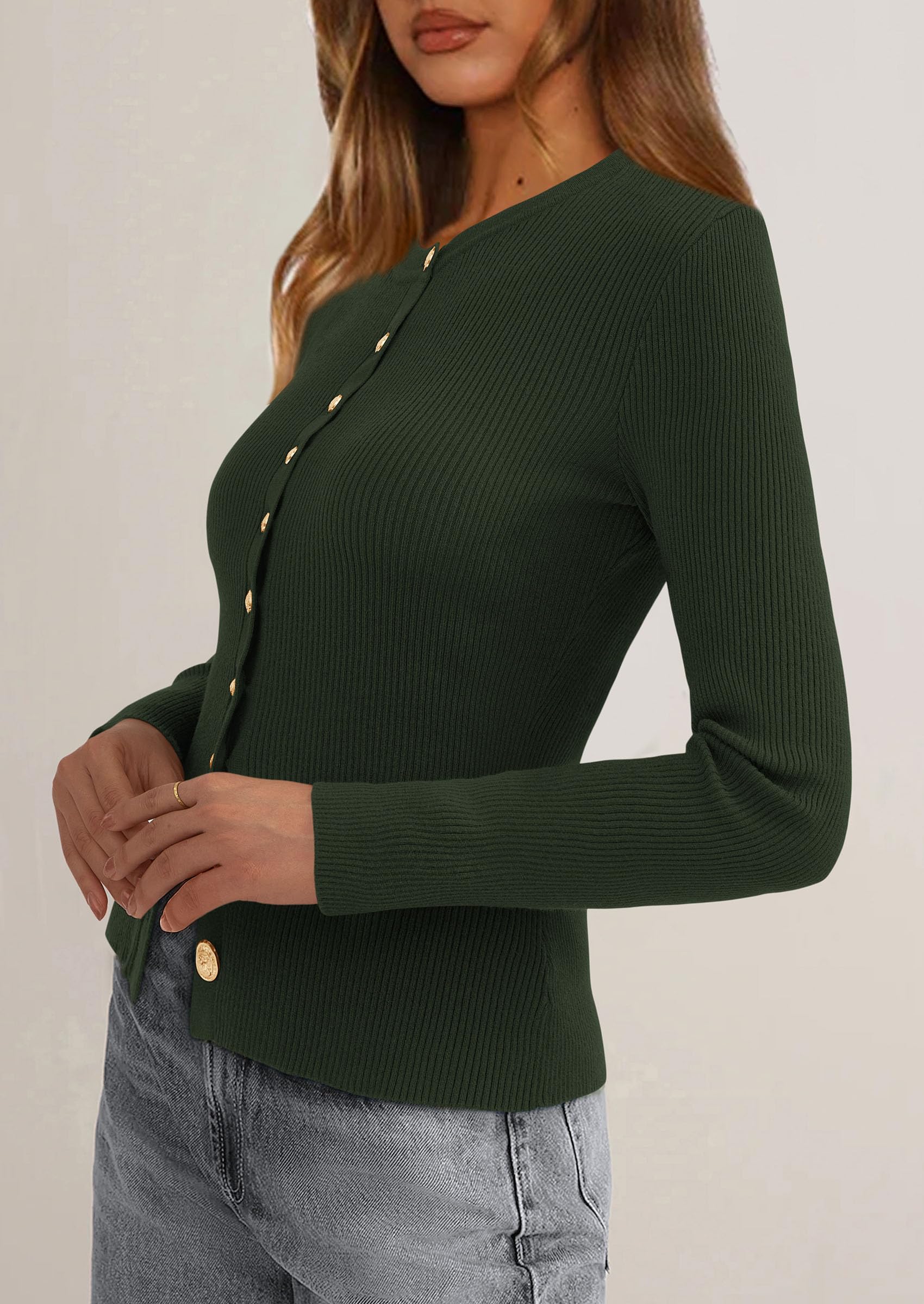 PRETTYGARDEN Womens Fall Cardigan Sweaters Lightweight Long Sleeve Button up Ribbed Knit Tops Winter Fashion Clothes - Image 12