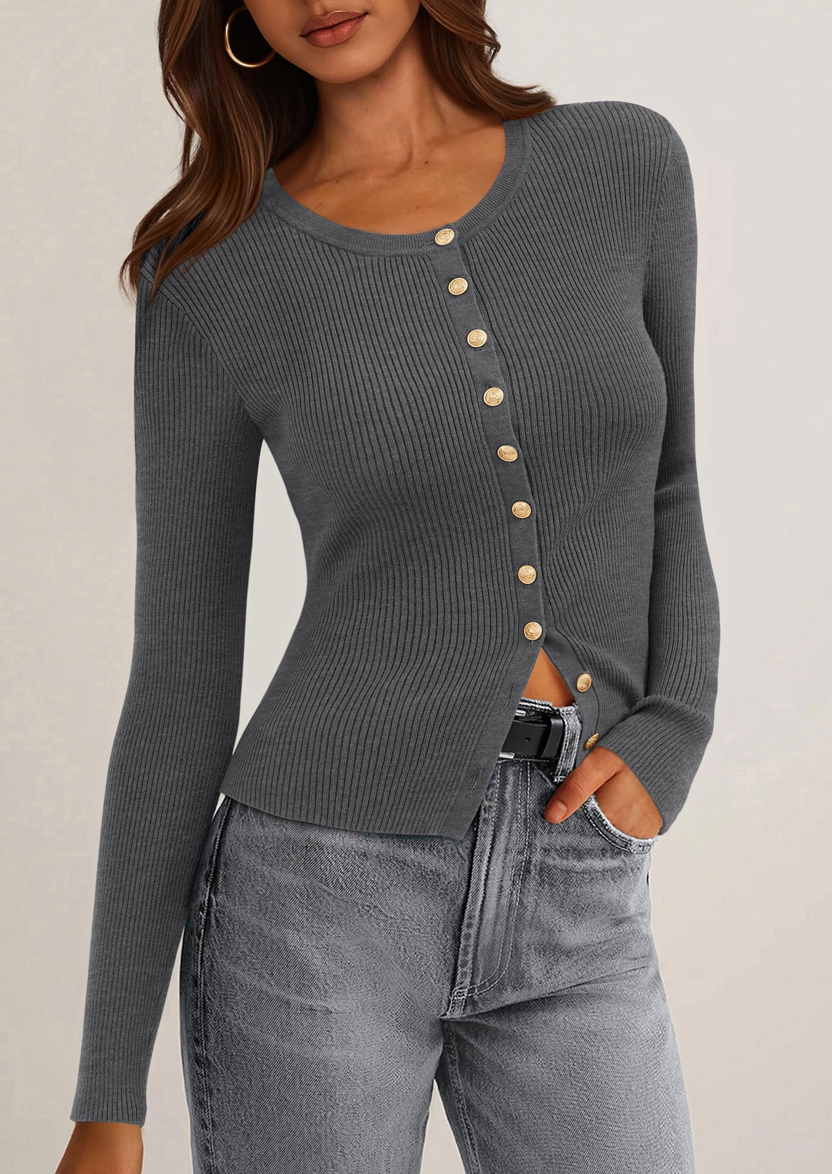 PRETTYGARDEN Womens Fall Cardigan Sweaters Lightweight Long Sleeve Button up Ribbed Knit Tops Winter Fashion Clothes - Image 40