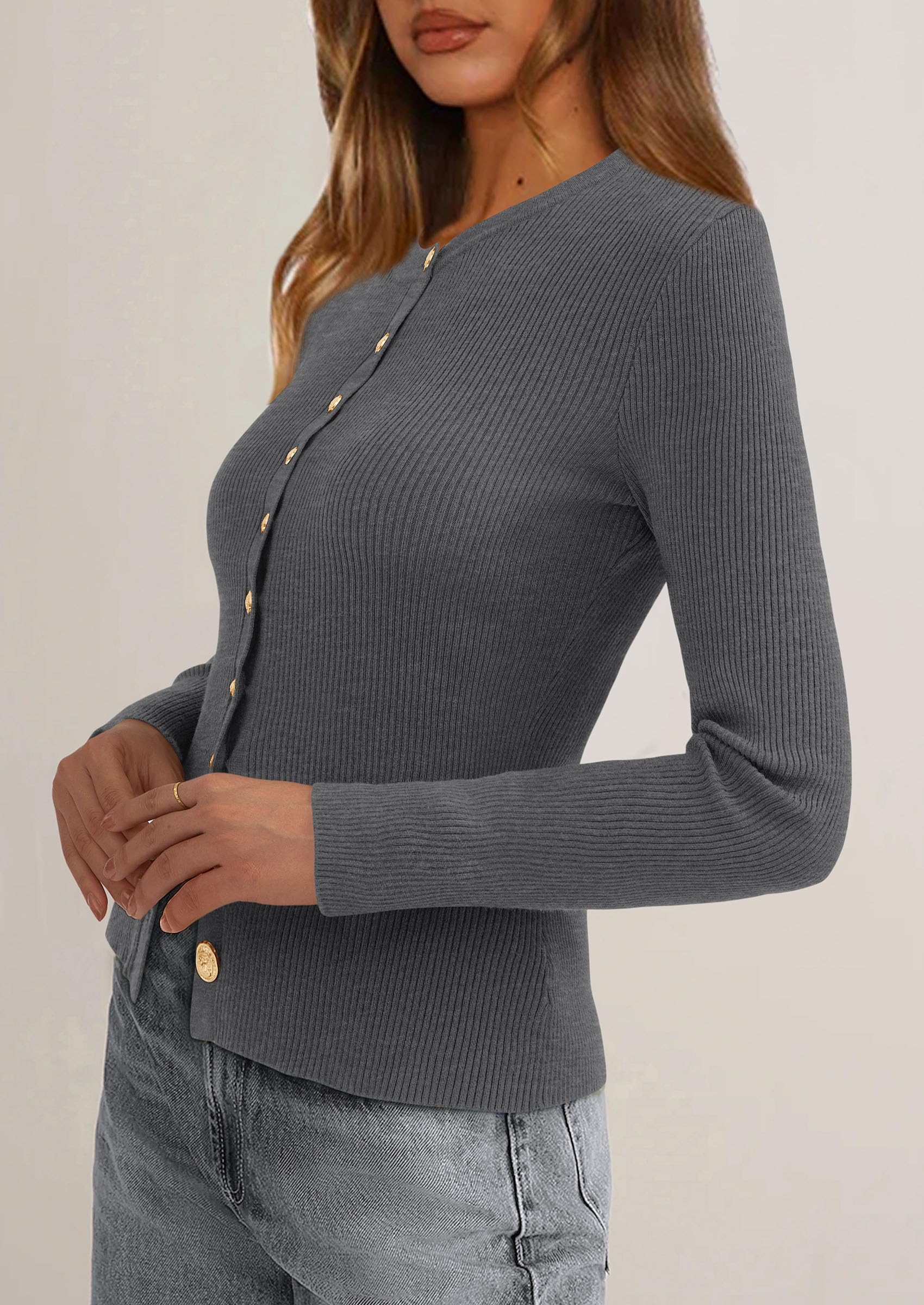 PRETTYGARDEN Womens Fall Cardigan Sweaters Lightweight Long Sleeve Button up Ribbed Knit Tops Winter Fashion Clothes - Image 41