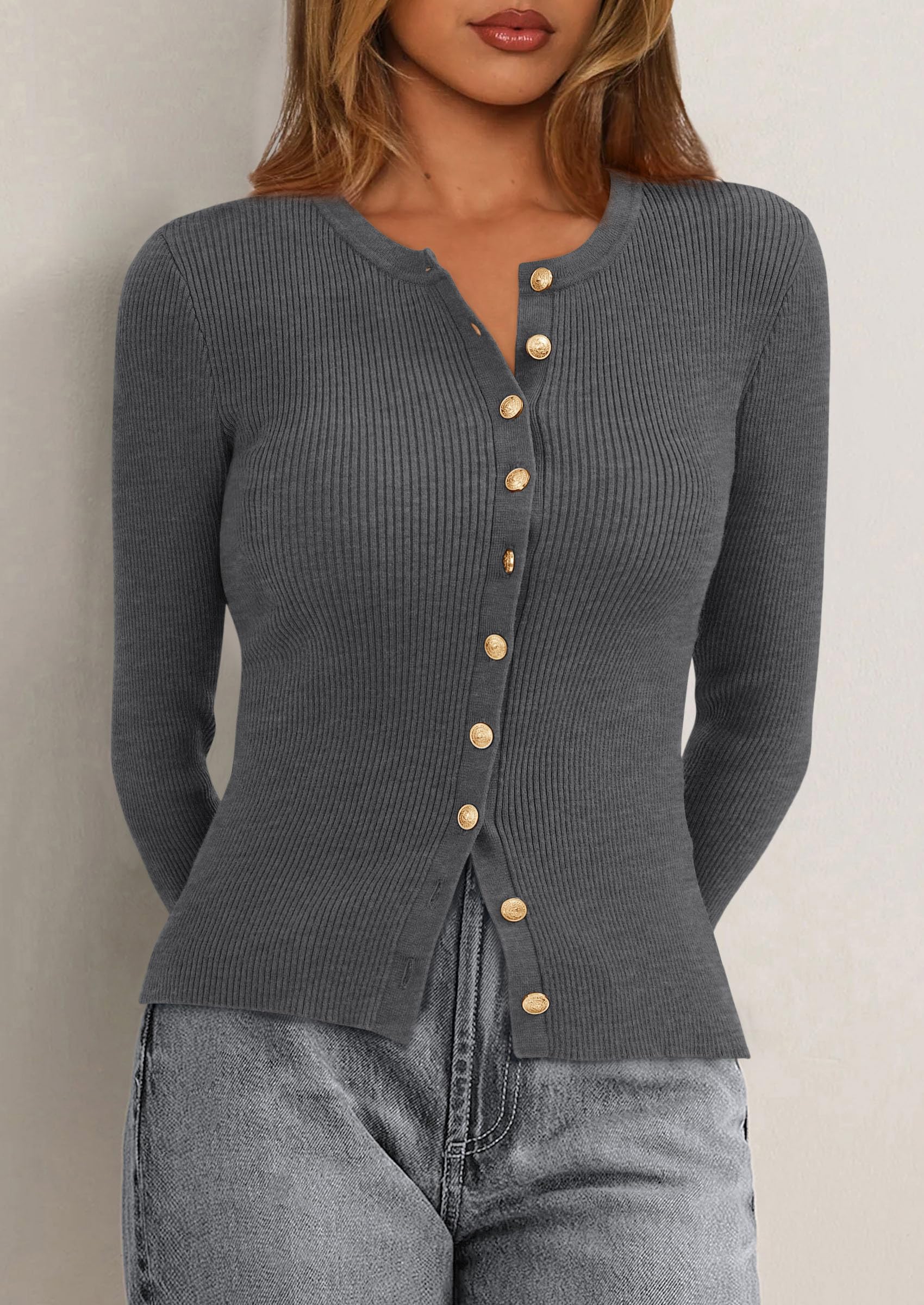 PRETTYGARDEN Womens Fall Cardigan Sweaters Lightweight Long Sleeve Button up Ribbed Knit Tops Winter Fashion Clothes - Image 42