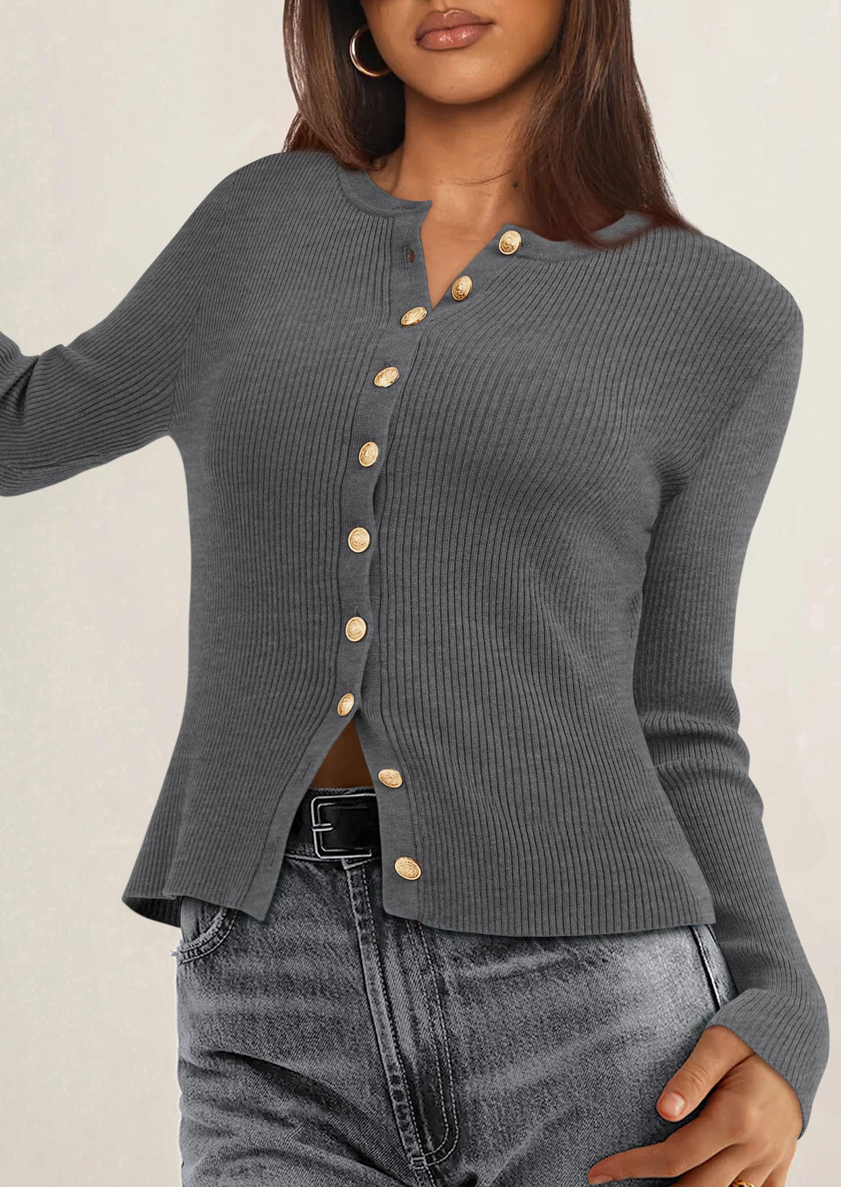 PRETTYGARDEN Womens Fall Cardigan Sweaters Lightweight Long Sleeve Button up Ribbed Knit Tops Winter Fashion Clothes - Image 44