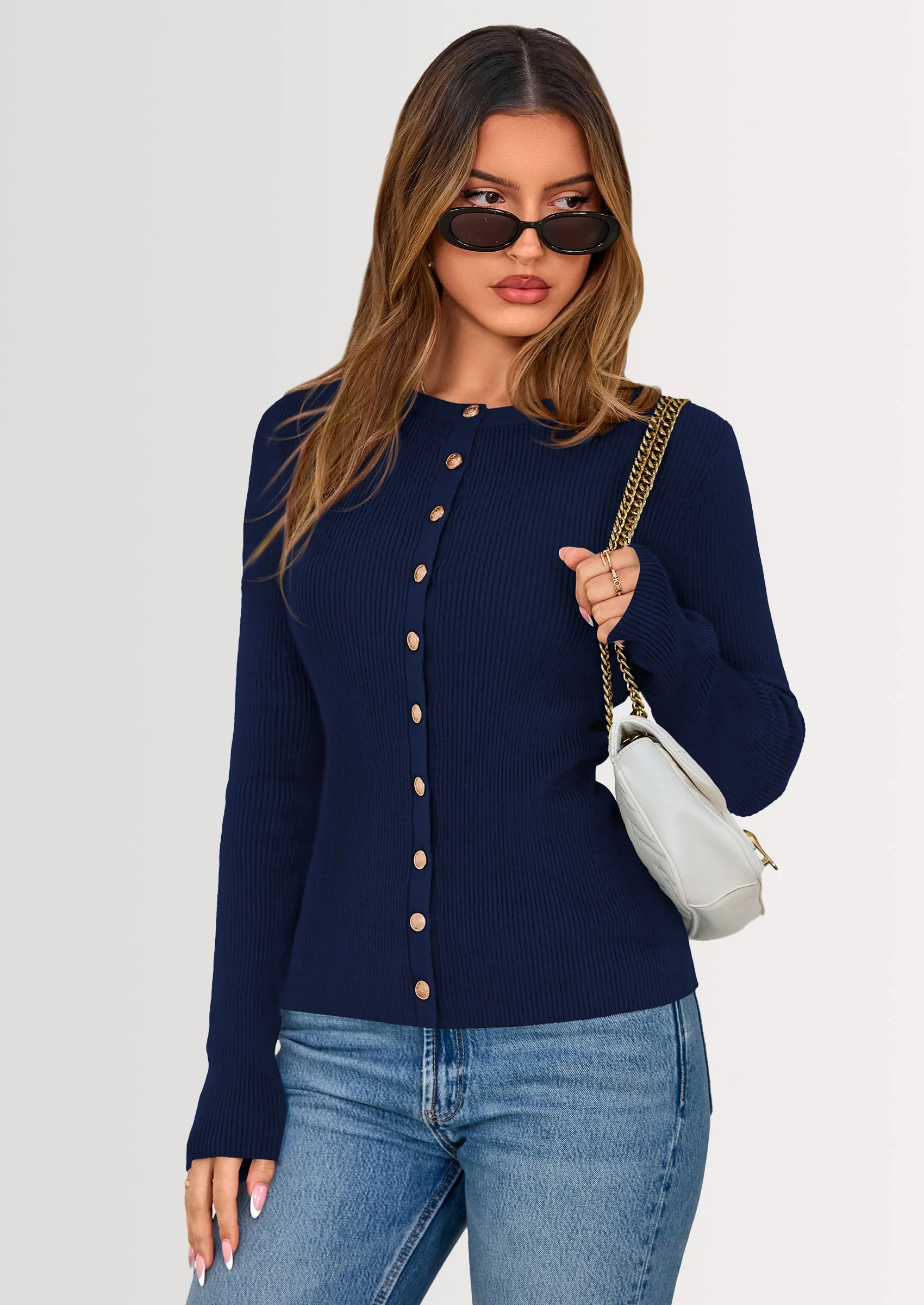 PRETTYGARDEN Womens Fall Cardigan Sweaters Lightweight Long Sleeve Button up Ribbed Knit Tops Winter Fashion Clothes - Image 45