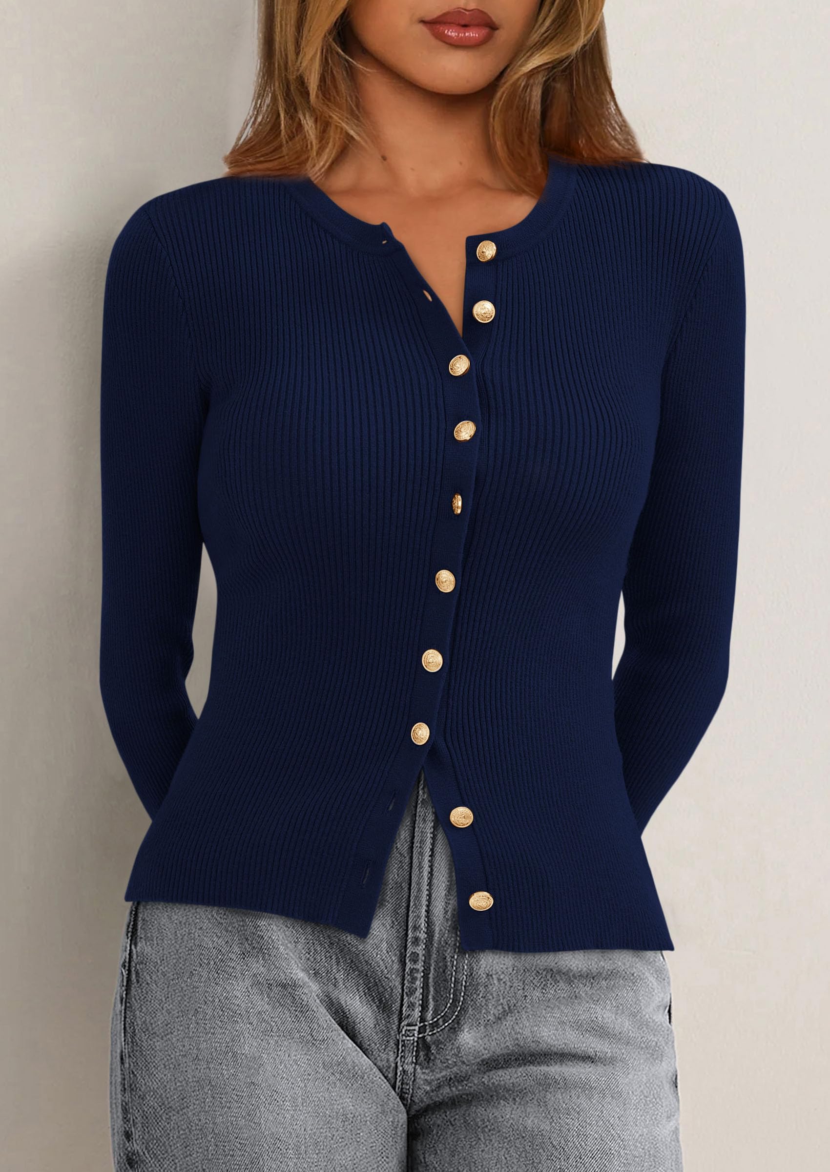 PRETTYGARDEN Womens Fall Cardigan Sweaters Lightweight Long Sleeve Button up Ribbed Knit Tops Winter Fashion Clothes - Image 49