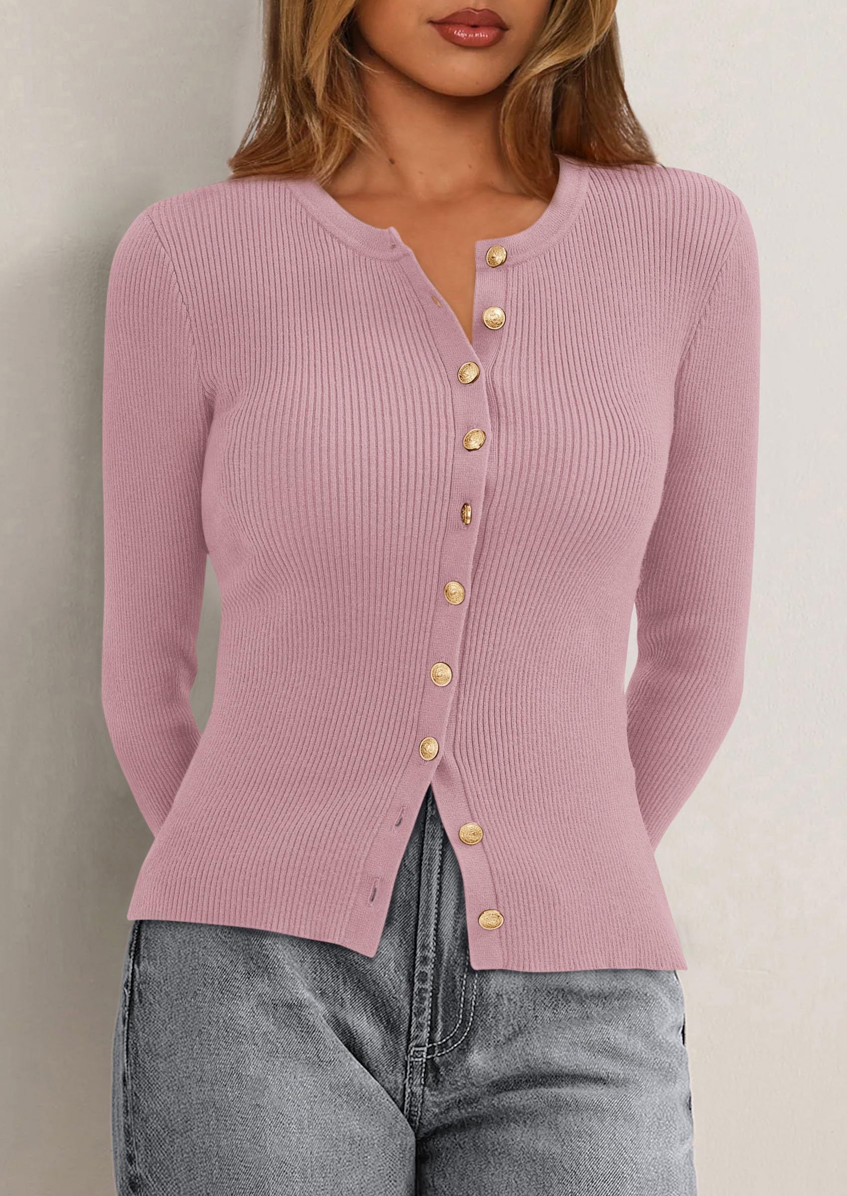 PRETTYGARDEN Womens Fall Cardigan Sweaters Lightweight Long Sleeve Button up Ribbed Knit Tops Winter Fashion Clothes - Image 5