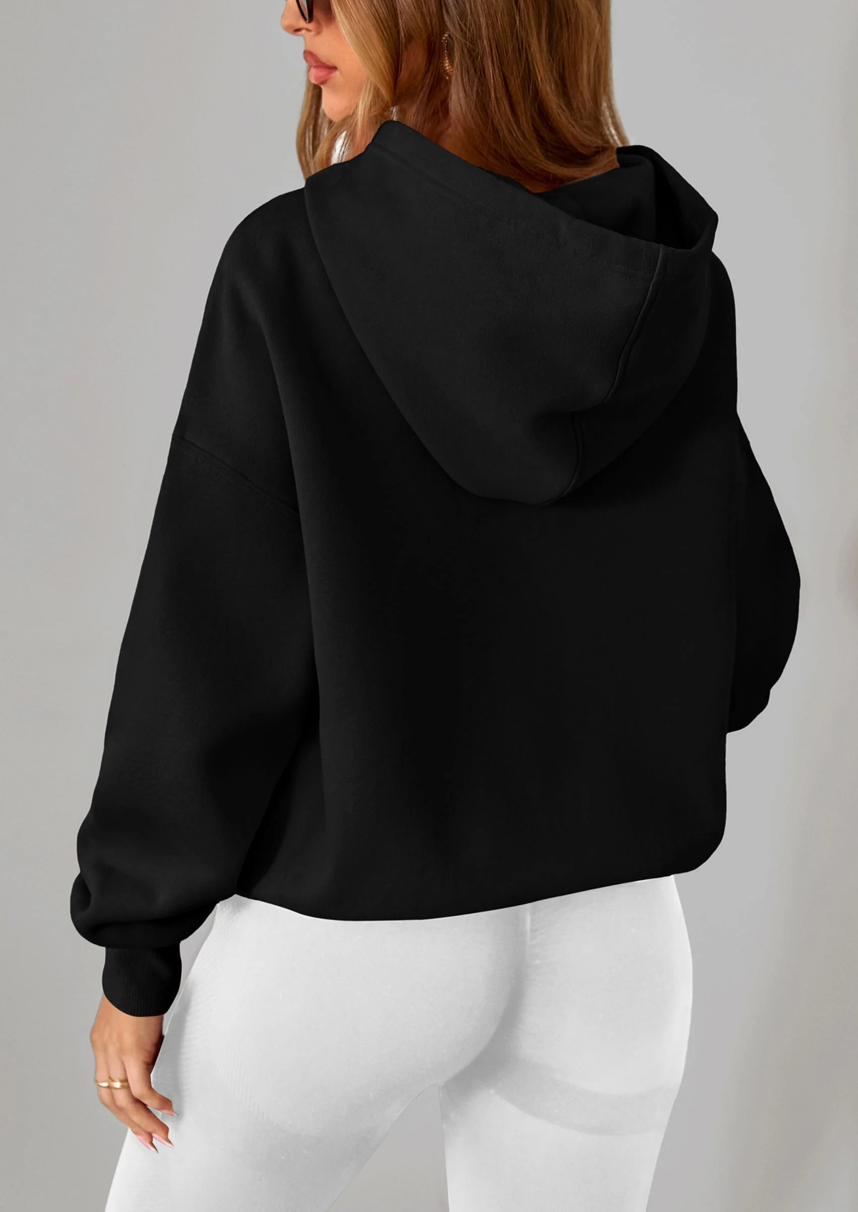 PRETTYGARDEN Women's Fall Hooded Sweatshirts Long Sleeve Half Zip Cropped Hoodies Pullover Winter Fashion Clothes - Image 8