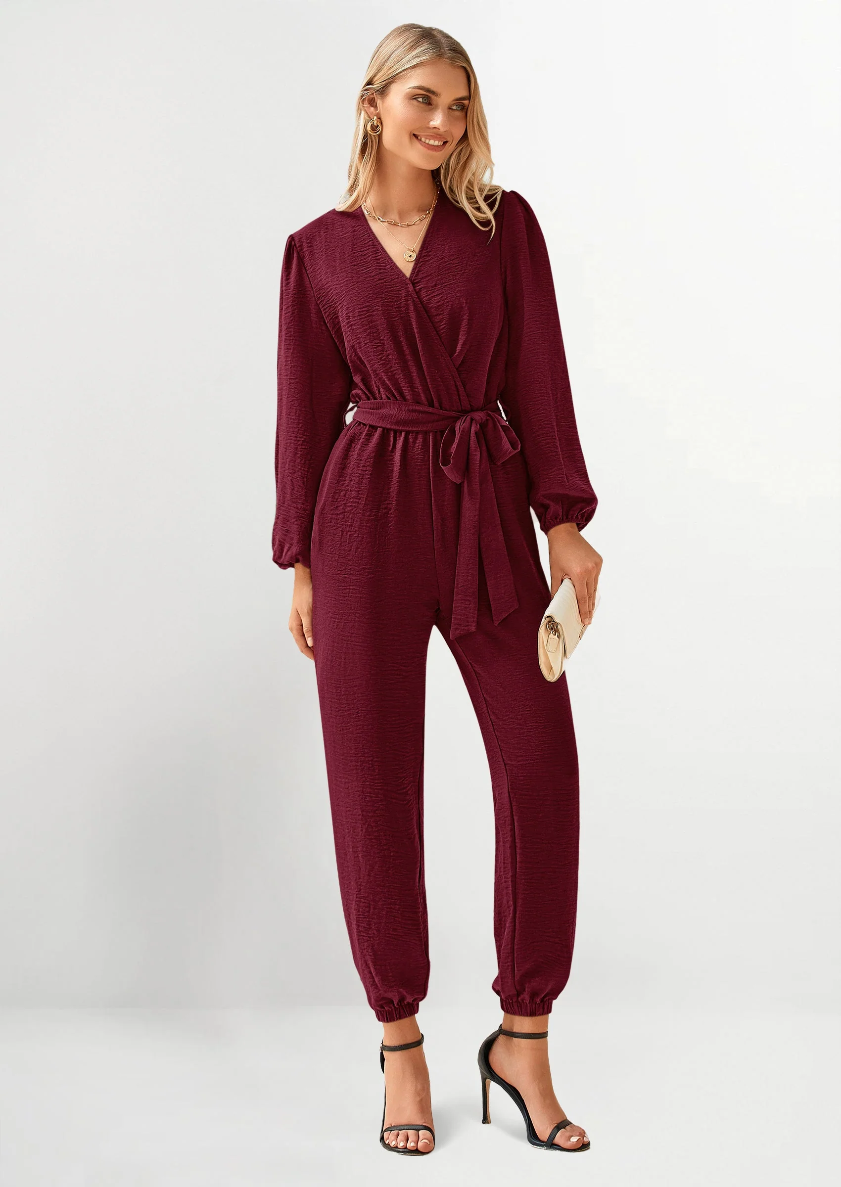 PRETTYGARDEN Women's Fall Jumpsuits Dressy Casual Pants Romper Spring Long Sleeve V Neck Belt Pockets One Piece Outfits - Image 105