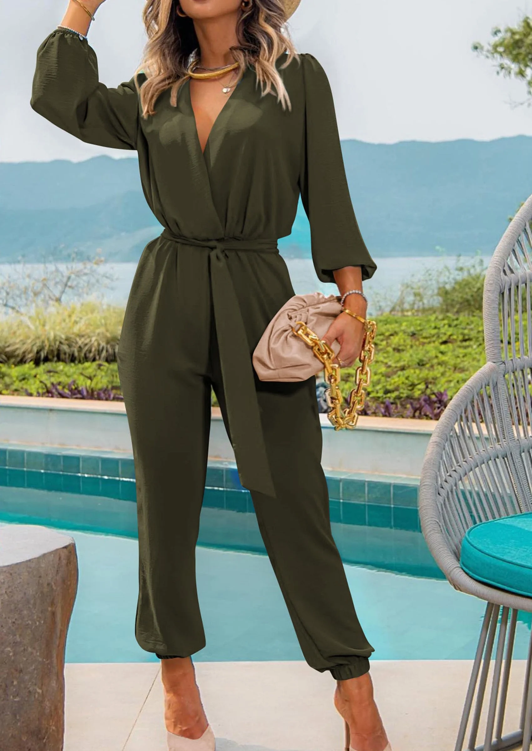 PRETTYGARDEN Women's Fall Jumpsuits Dressy Casual Pants Romper Spring Long Sleeve V Neck Belt Pockets One Piece Outfits - Image 13