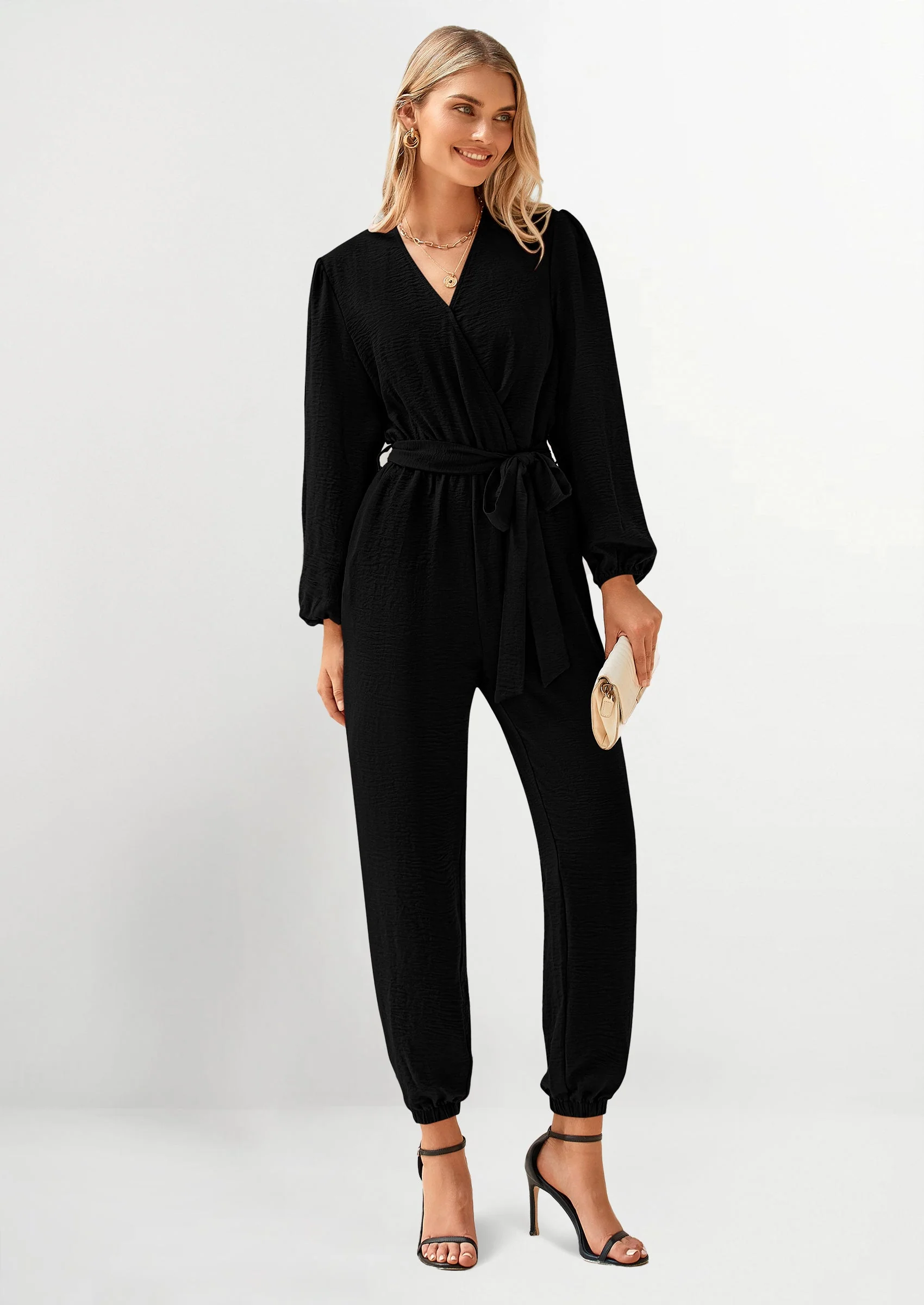 PRETTYGARDEN Women's Fall Jumpsuits Dressy Casual Pants Romper Spring Long Sleeve V Neck Belt Pockets One Piece Outfits - Image 14