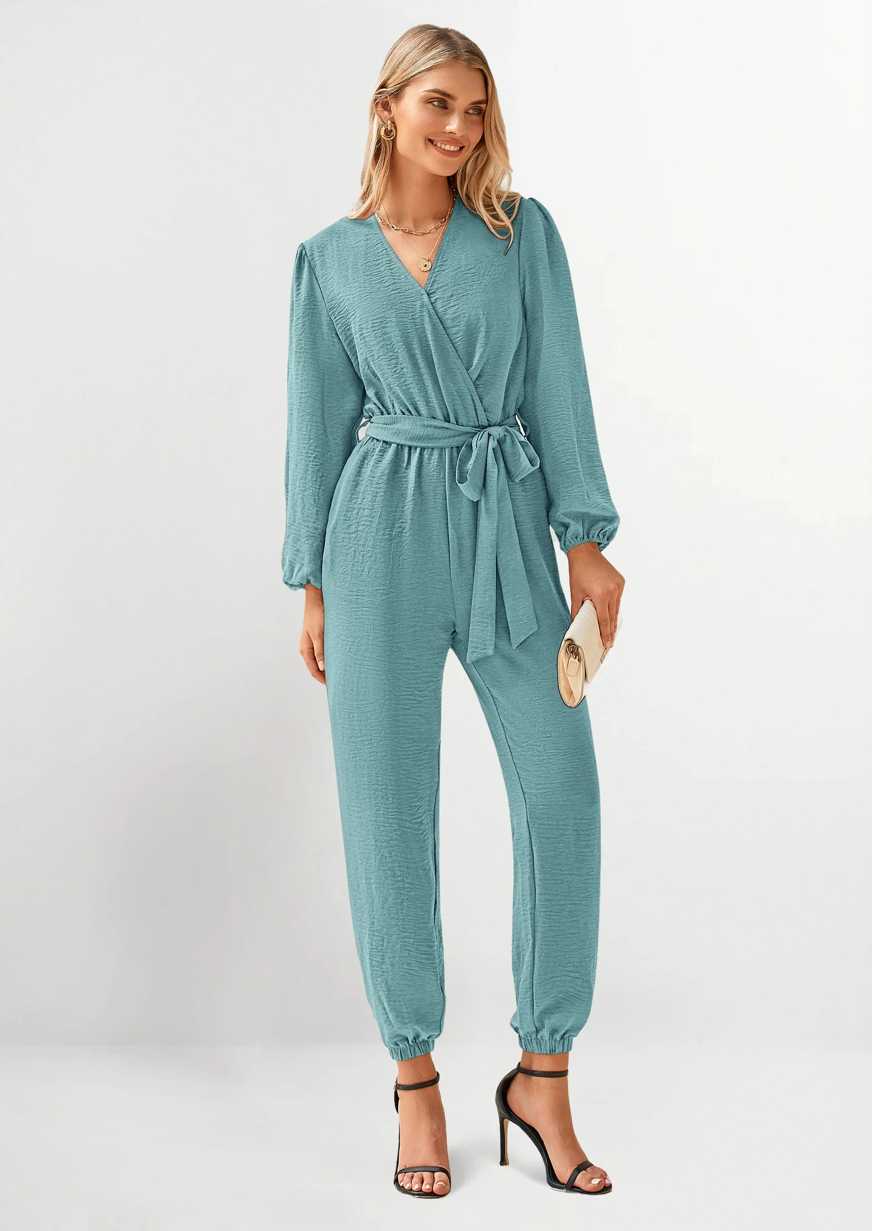 PRETTYGARDEN Women's Fall Jumpsuits Dressy Casual Pants Romper Spring Long Sleeve V Neck Belt Pockets One Piece Outfits - Image 20