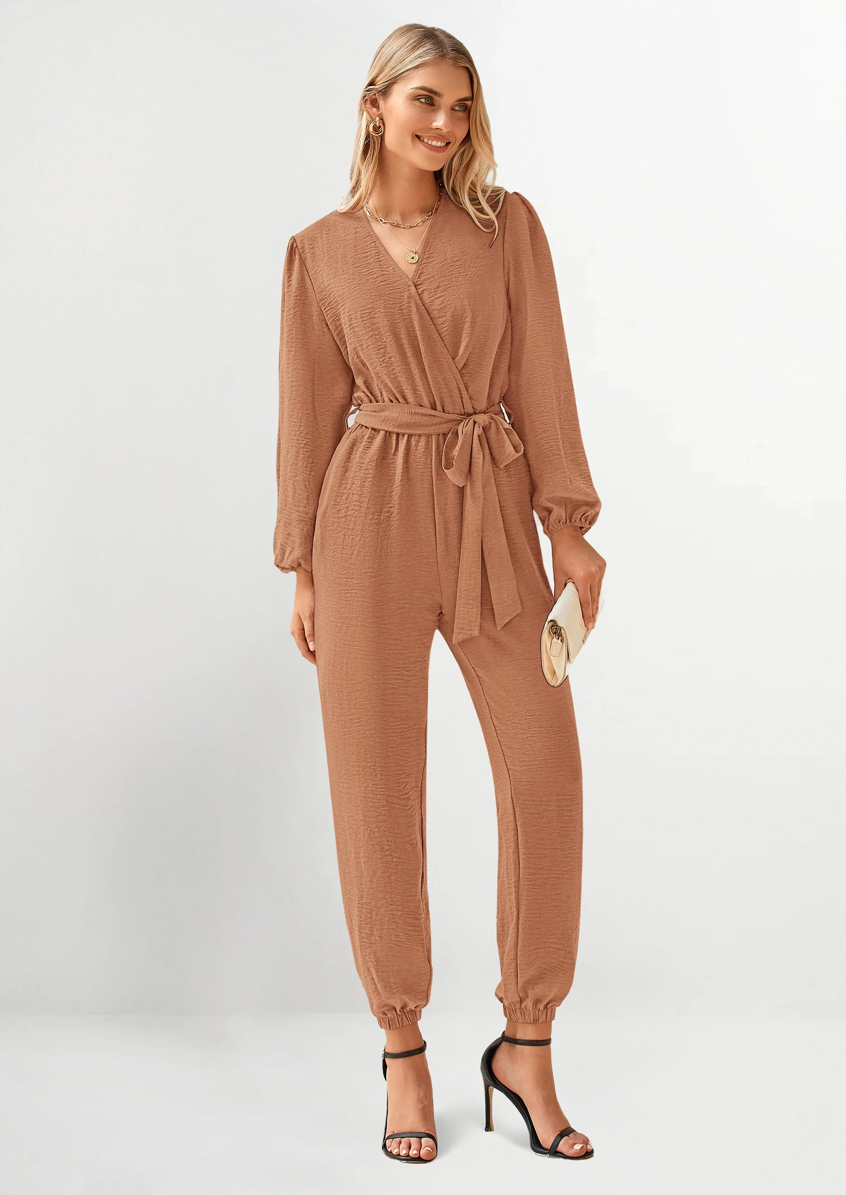 PRETTYGARDEN Women's Fall Jumpsuits Dressy Casual Pants Romper Spring Long Sleeve V Neck Belt Pockets One Piece Outfits - Image 25