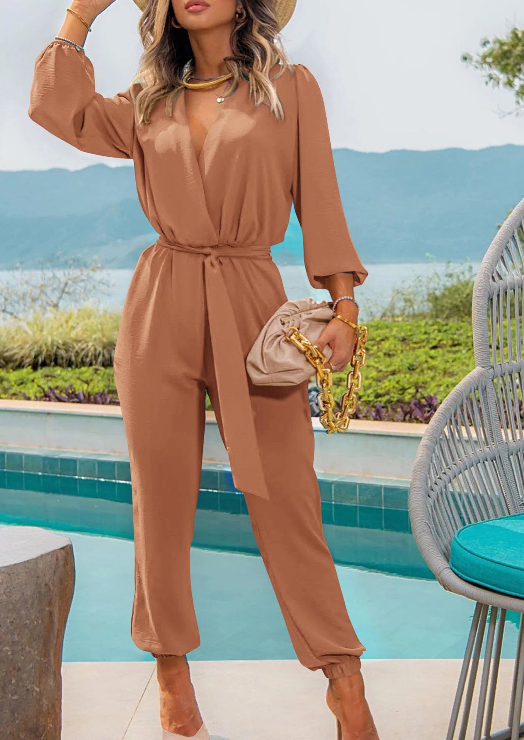 PRETTYGARDEN Women's Fall Jumpsuits Dressy Casual Pants Romper Spring Long Sleeve V Neck Belt Pockets One Piece Outfits - Image 29