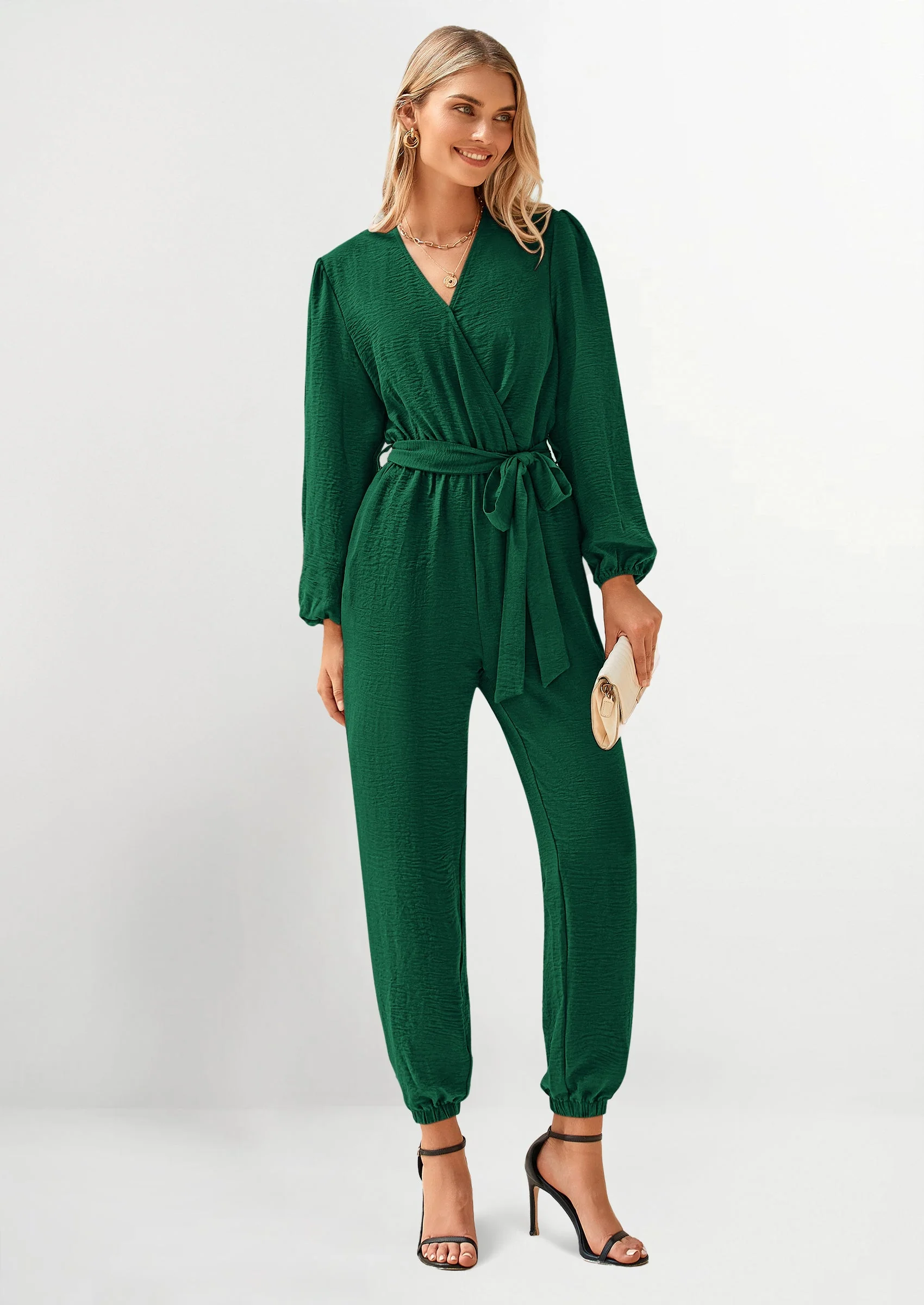 PRETTYGARDEN Women's Fall Jumpsuits Dressy Casual Pants Romper Spring Long Sleeve V Neck Belt Pockets One Piece Outfits - Image 31