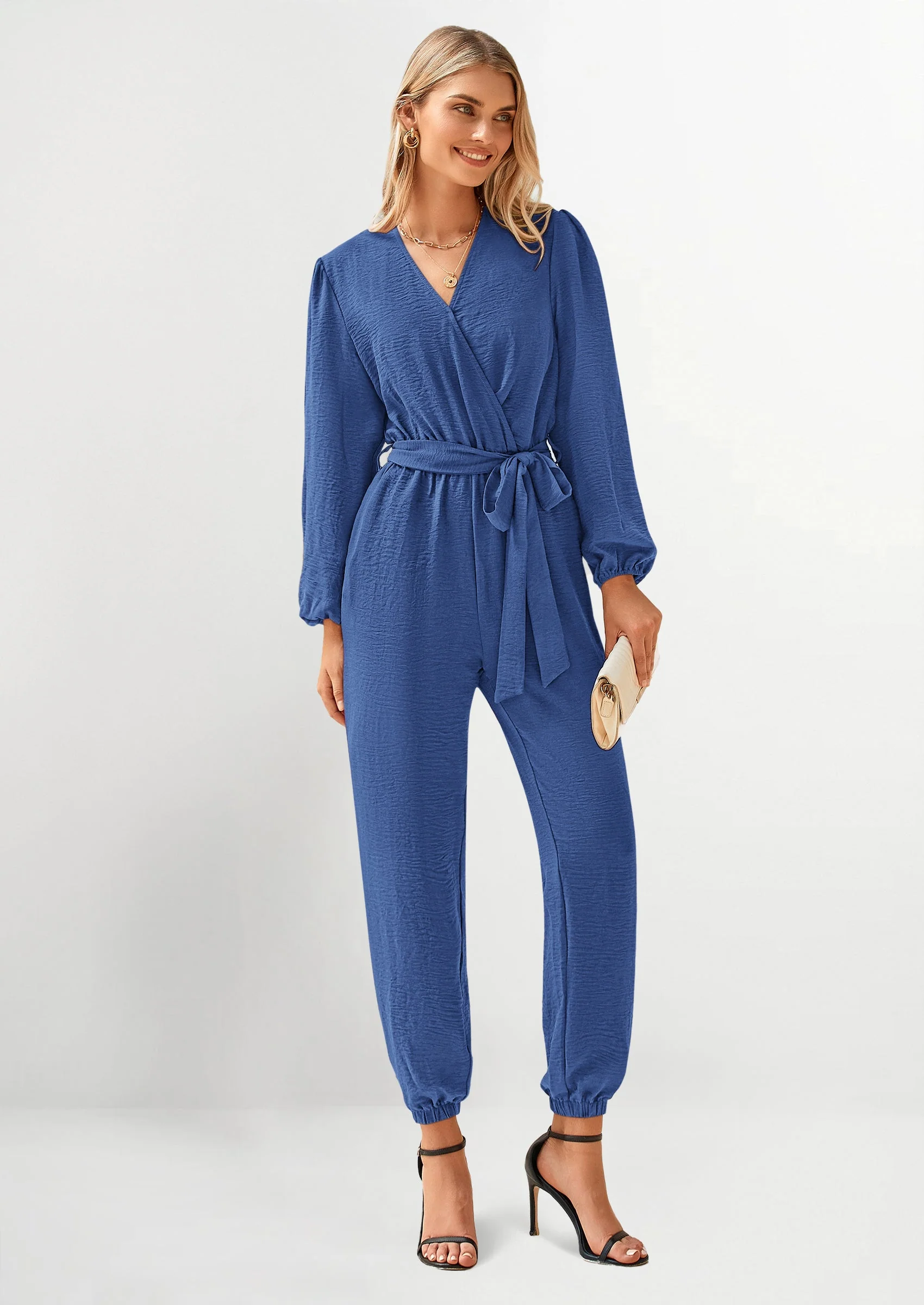 PRETTYGARDEN Women's Fall Jumpsuits Dressy Casual Pants Romper Spring Long Sleeve V Neck Belt Pockets One Piece Outfits - Image 37