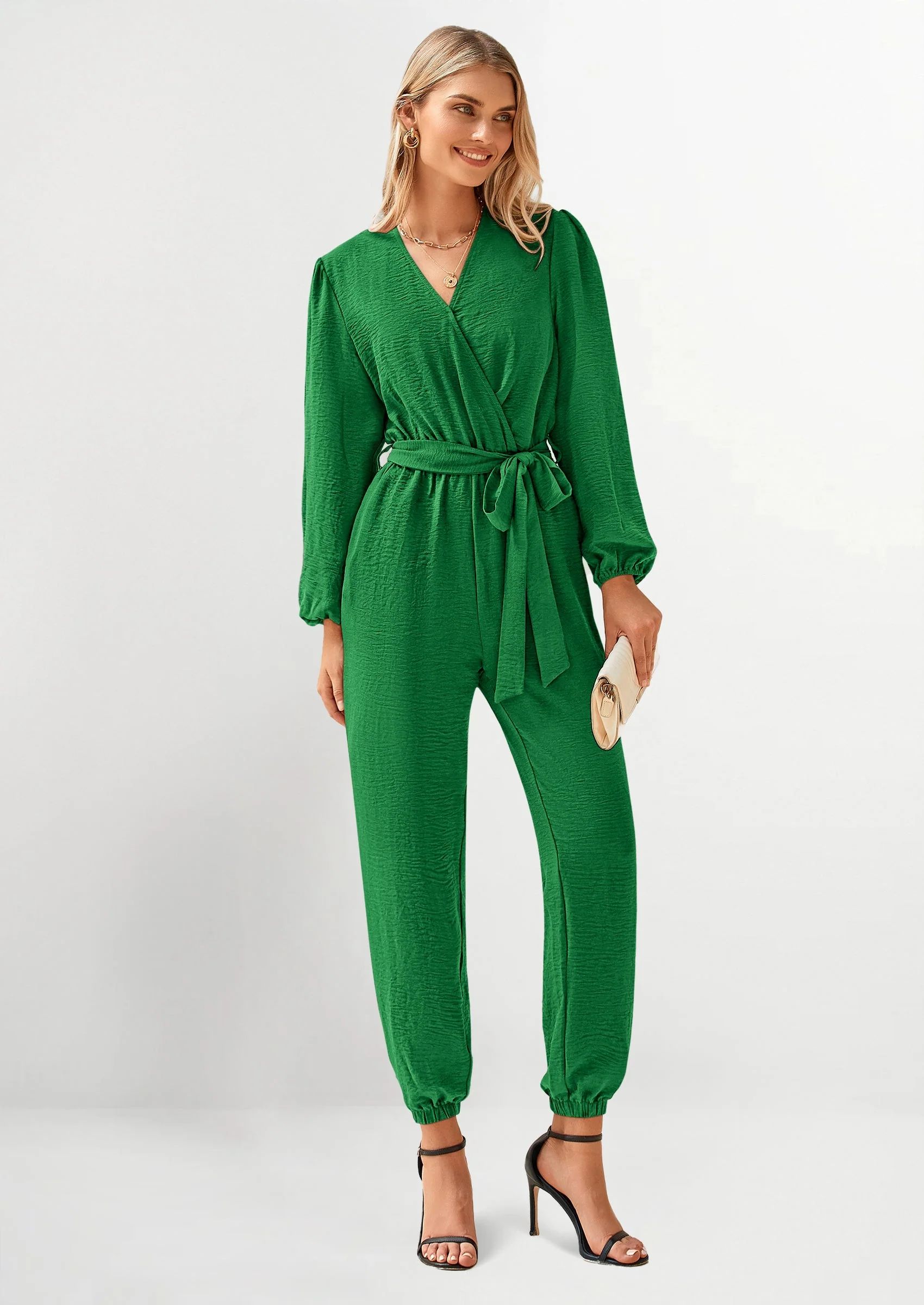 PRETTYGARDEN Women's Fall Jumpsuits Dressy Casual Pants Romper Spring Long Sleeve V Neck Belt Pockets One Piece Outfits - Image 42