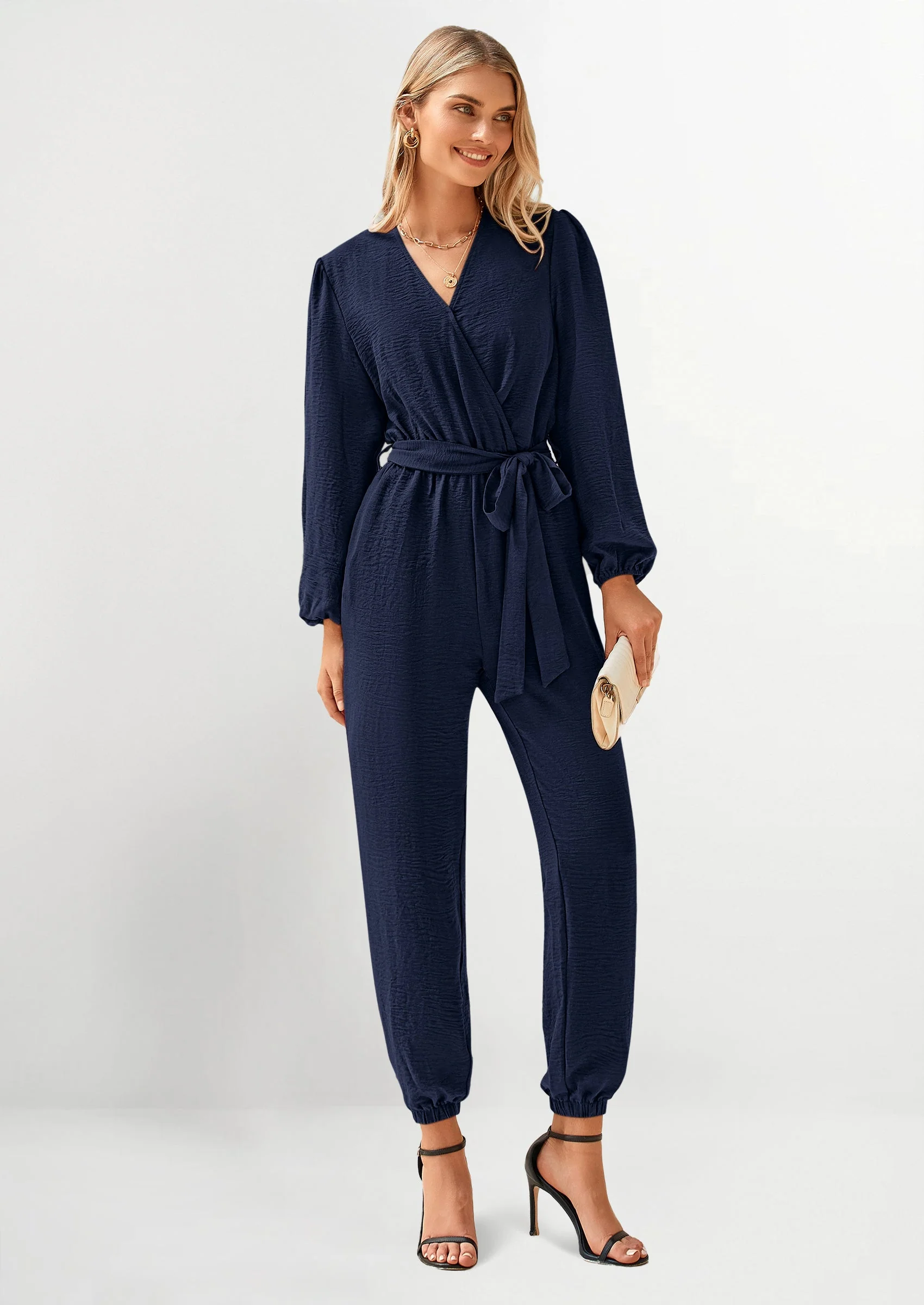 PRETTYGARDEN Women's Fall Jumpsuits Dressy Casual Pants Romper Spring Long Sleeve V Neck Belt Pockets One Piece Outfits - Image 54