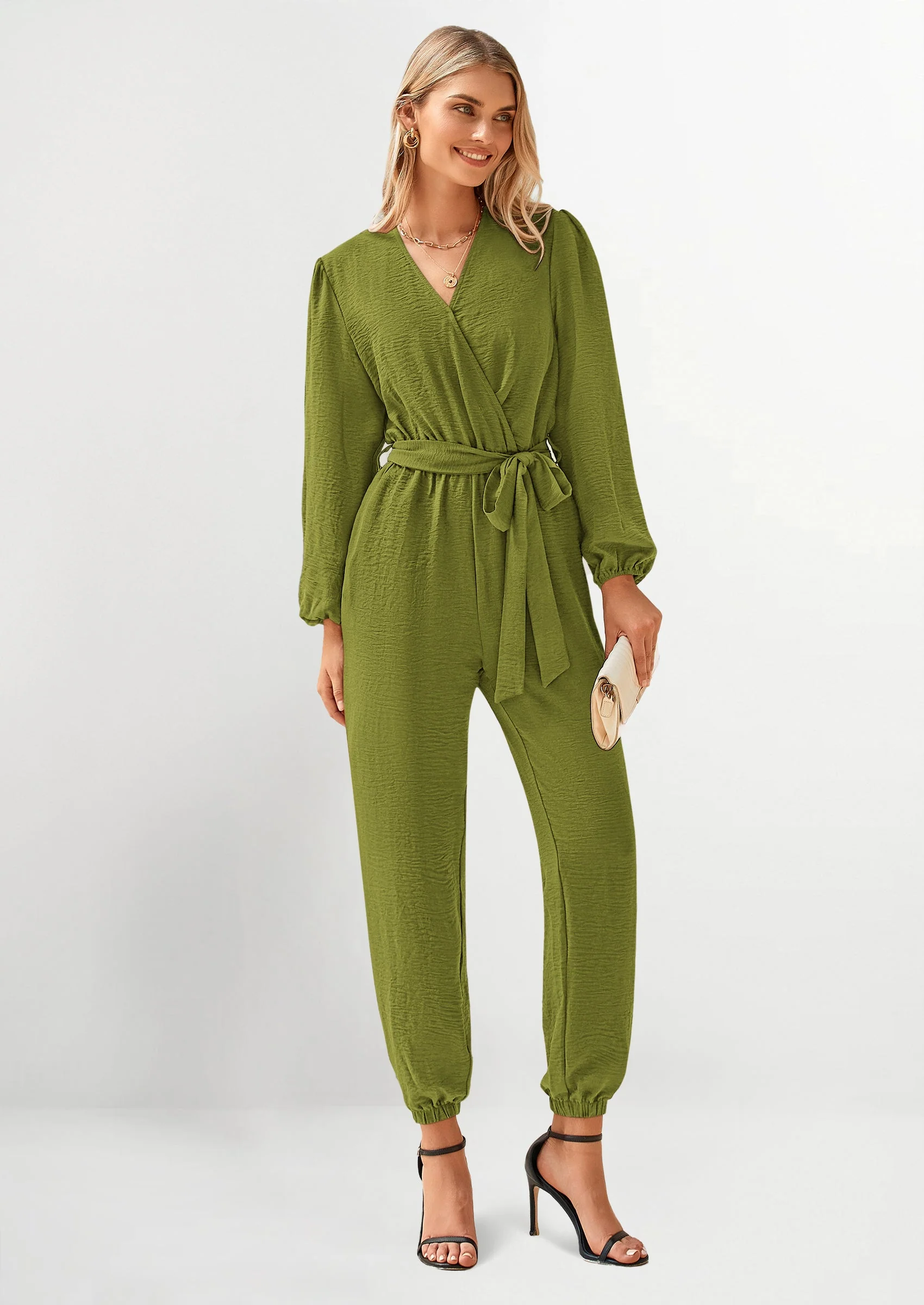 PRETTYGARDEN Women's Fall Jumpsuits Dressy Casual Pants Romper Spring Long Sleeve V Neck Belt Pockets One Piece Outfits - Image 59