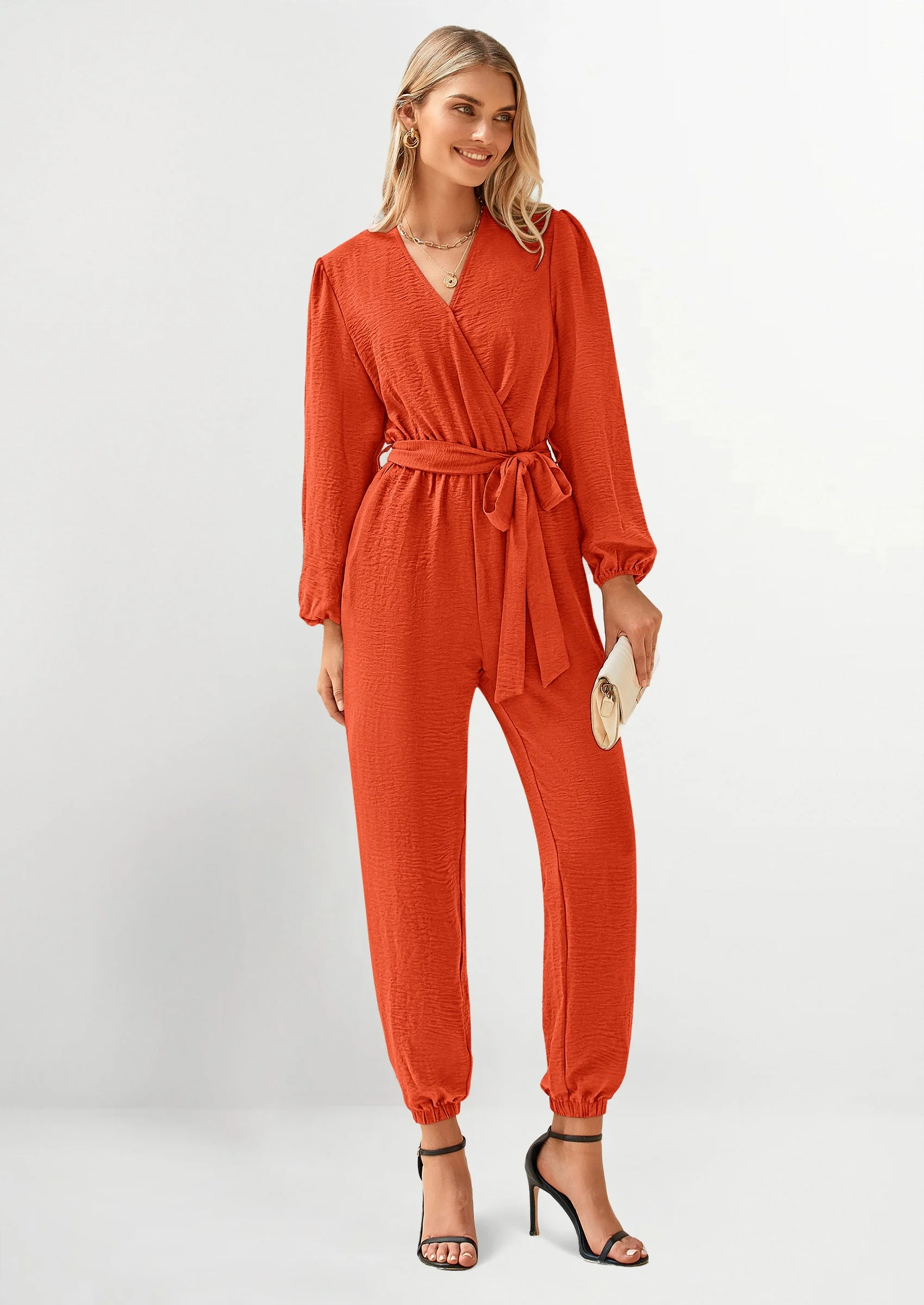 PRETTYGARDEN Women's Fall Jumpsuits Dressy Casual Pants Romper Spring Long Sleeve V Neck Belt Pockets One Piece Outfits - Image 65