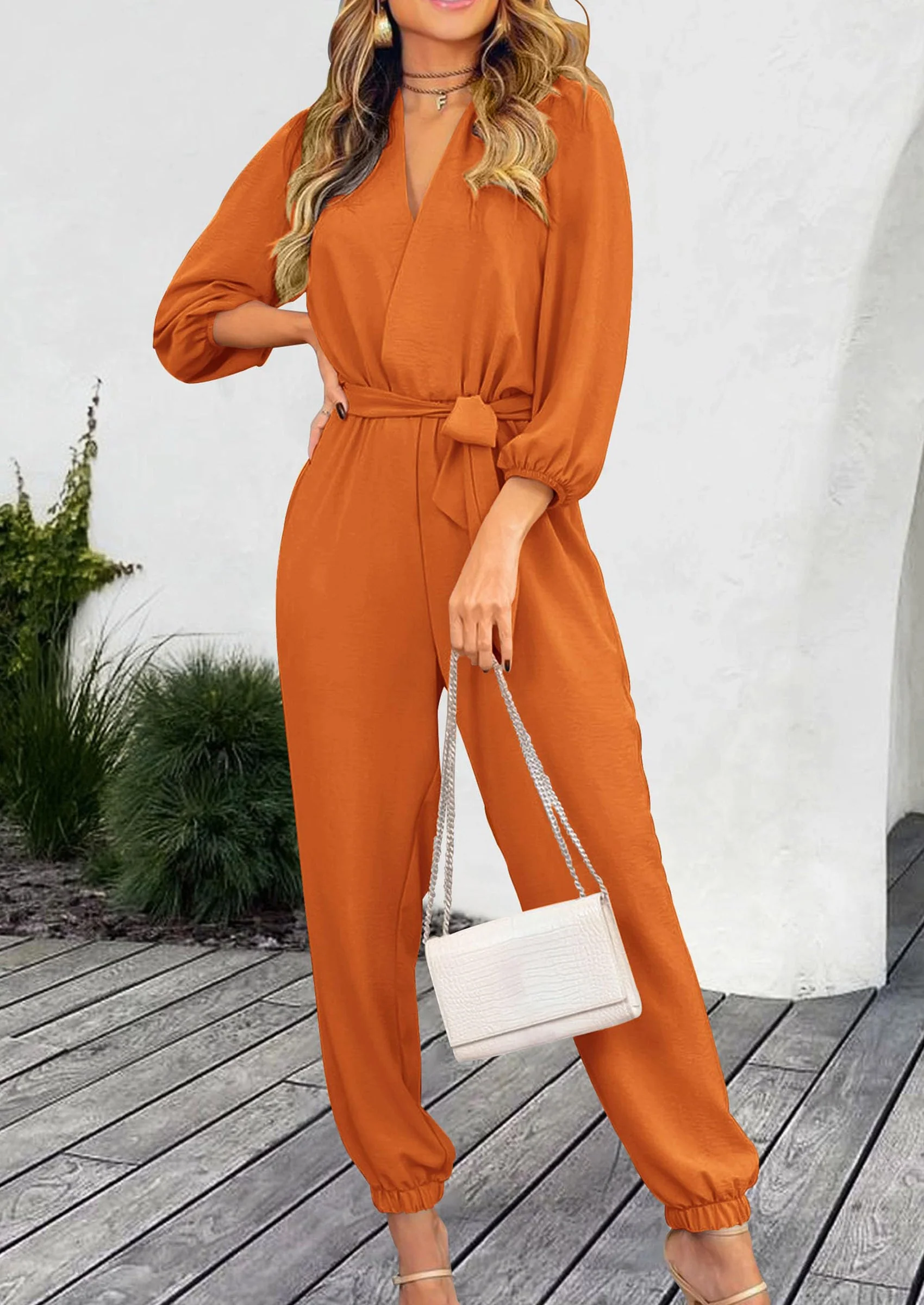 PRETTYGARDEN Women's Fall Jumpsuits Dressy Casual Pants Romper Spring Long Sleeve V Neck Belt Pockets One Piece Outfits - Image 7