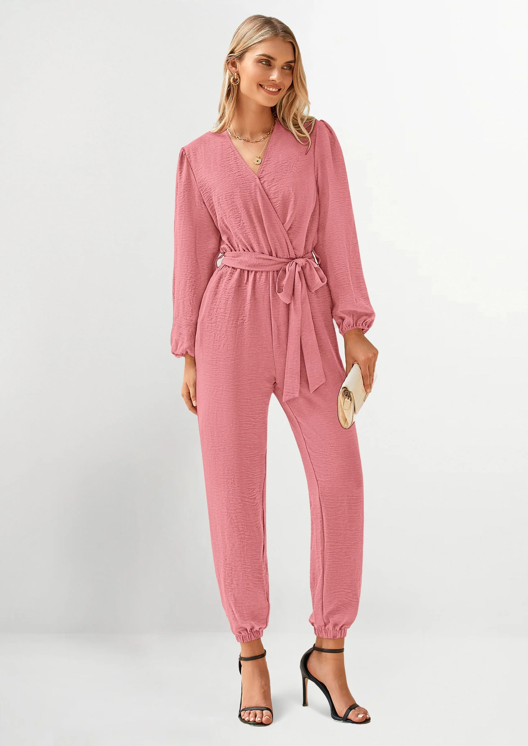 PRETTYGARDEN Women's Fall Jumpsuits Dressy Casual Pants Romper Spring Long Sleeve V Neck Belt Pockets One Piece Outfits - Image 71