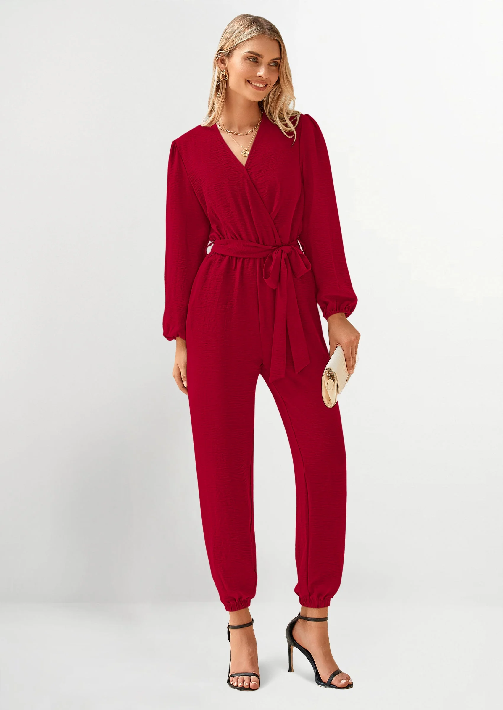 PRETTYGARDEN Women's Fall Jumpsuits Dressy Casual Pants Romper Spring Long Sleeve V Neck Belt Pockets One Piece Outfits - Image 77