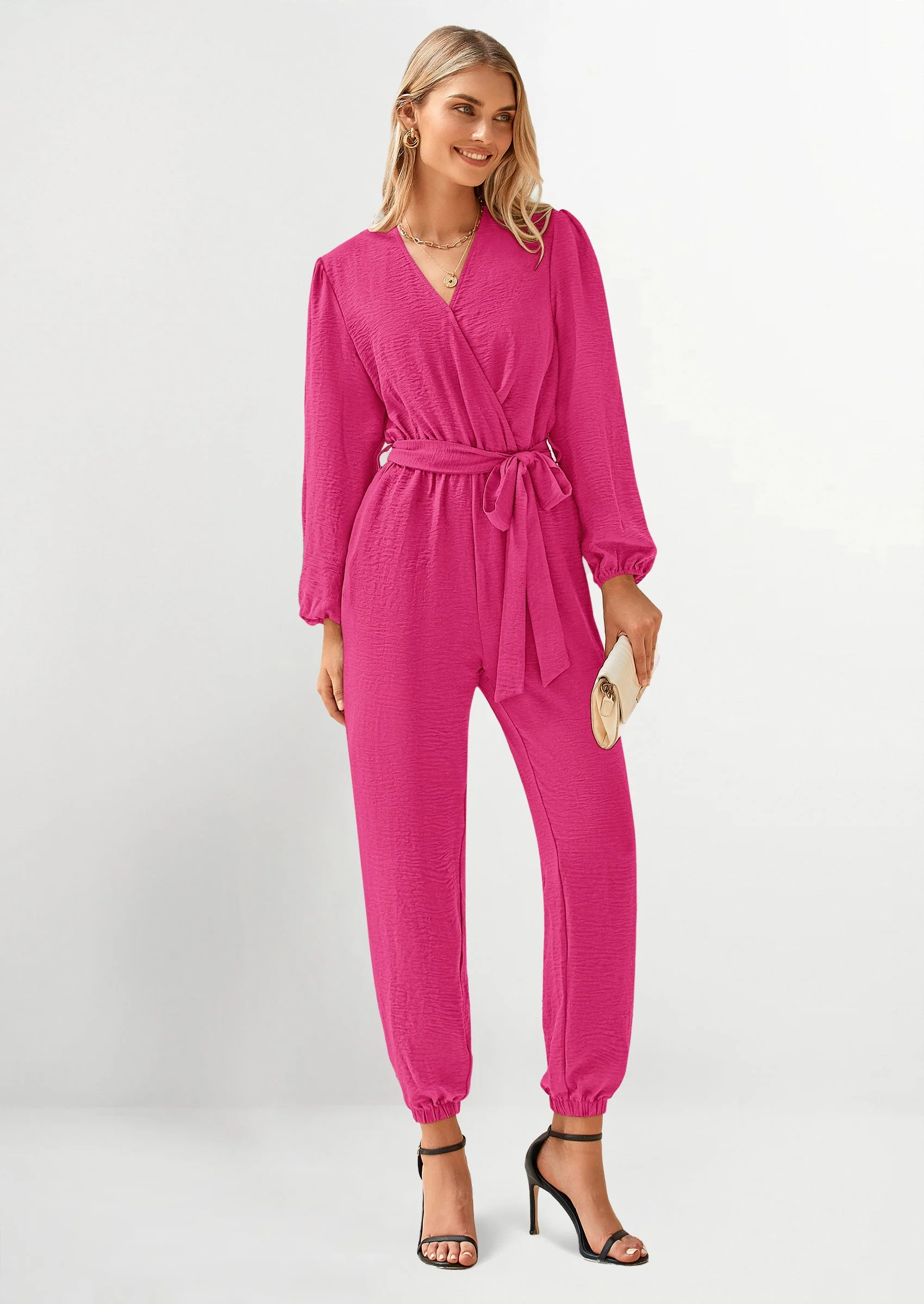 PRETTYGARDEN Women's Fall Jumpsuits Dressy Casual Pants Romper Spring Long Sleeve V Neck Belt Pockets One Piece Outfits - Image 84