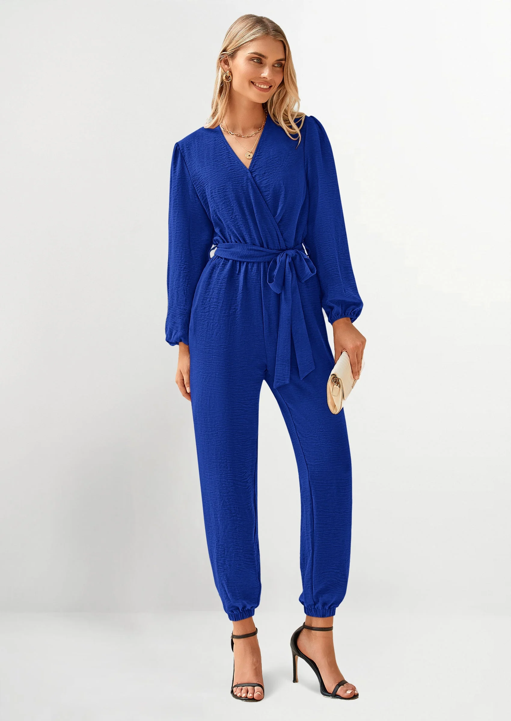 PRETTYGARDEN Women's Fall Jumpsuits Dressy Casual Pants Romper Spring Long Sleeve V Neck Belt Pockets One Piece Outfits - Image 89