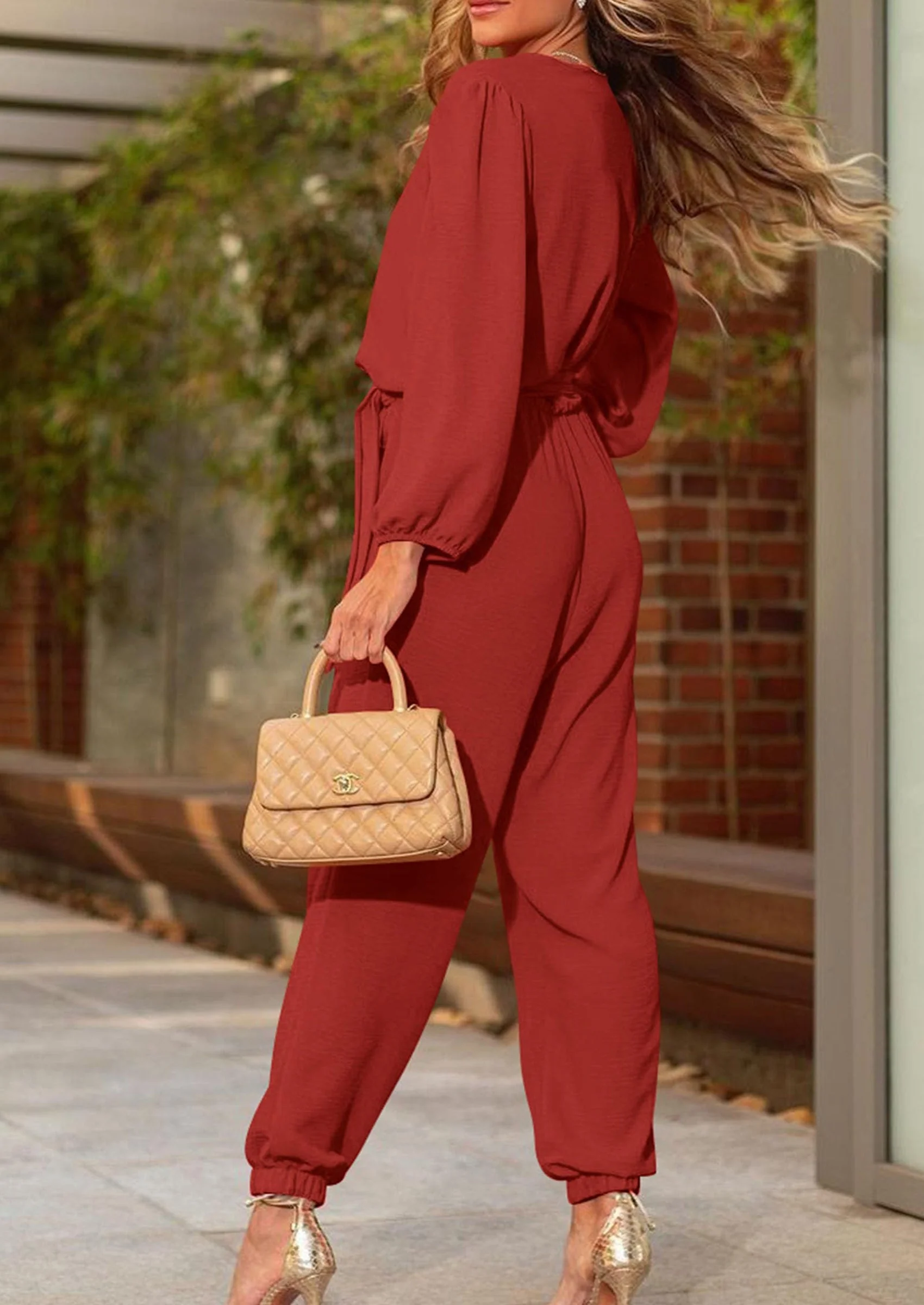 PRETTYGARDEN Women's Fall Jumpsuits Dressy Casual Pants Romper Spring Long Sleeve V Neck Belt Pockets One Piece Outfits - Image 96