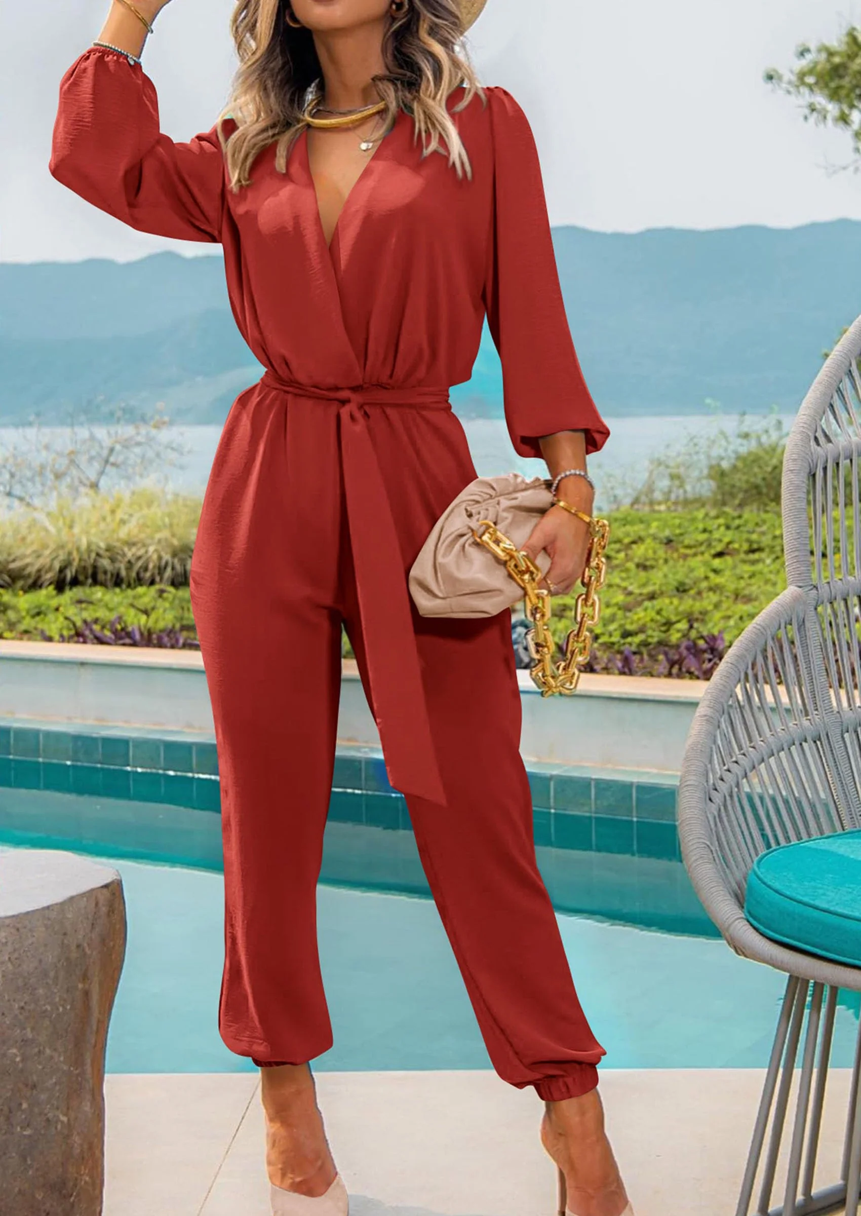 PRETTYGARDEN Women's Fall Jumpsuits Dressy Casual Pants Romper Spring Long Sleeve V Neck Belt Pockets One Piece Outfits - Image 98