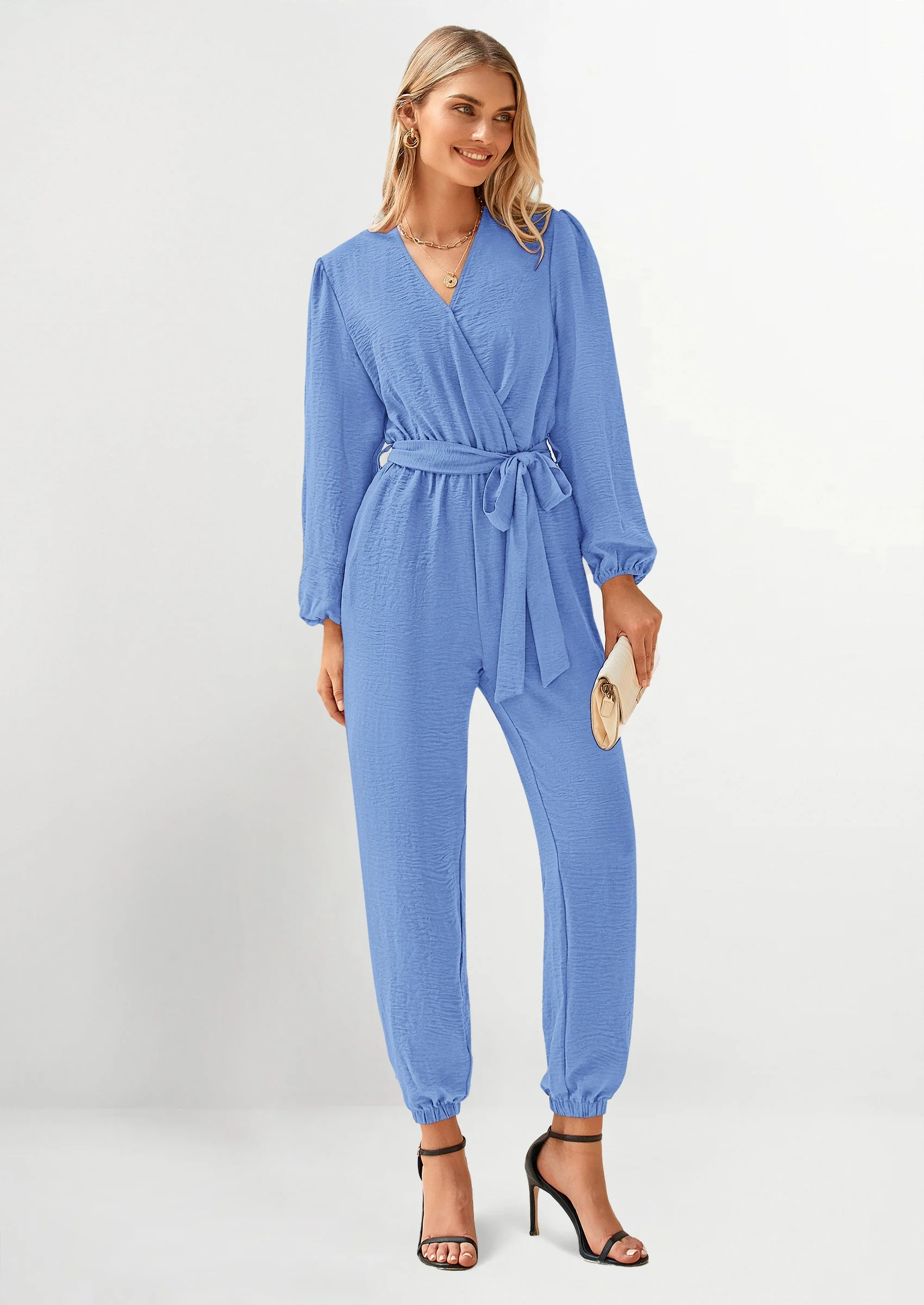 PRETTYGARDEN Women's Fall Jumpsuits Dressy Casual Pants Romper Spring Long Sleeve V Neck Belt Pockets One Piece Outfits - Image 99