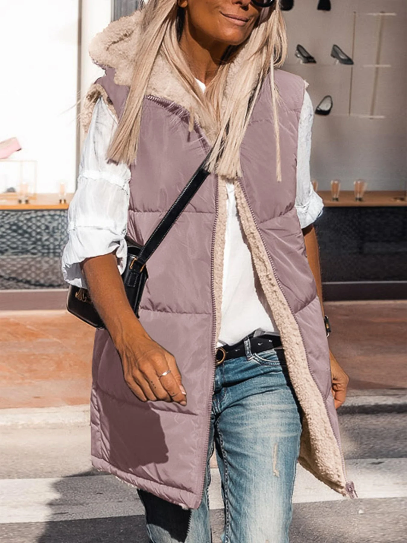 PRETTYGARDEN Womens Fall Reversible Vests Sleeveless Fleece Jacket Zip Up Hoodie Pockets Long Warm Winter Coat Outerwear - Image 11