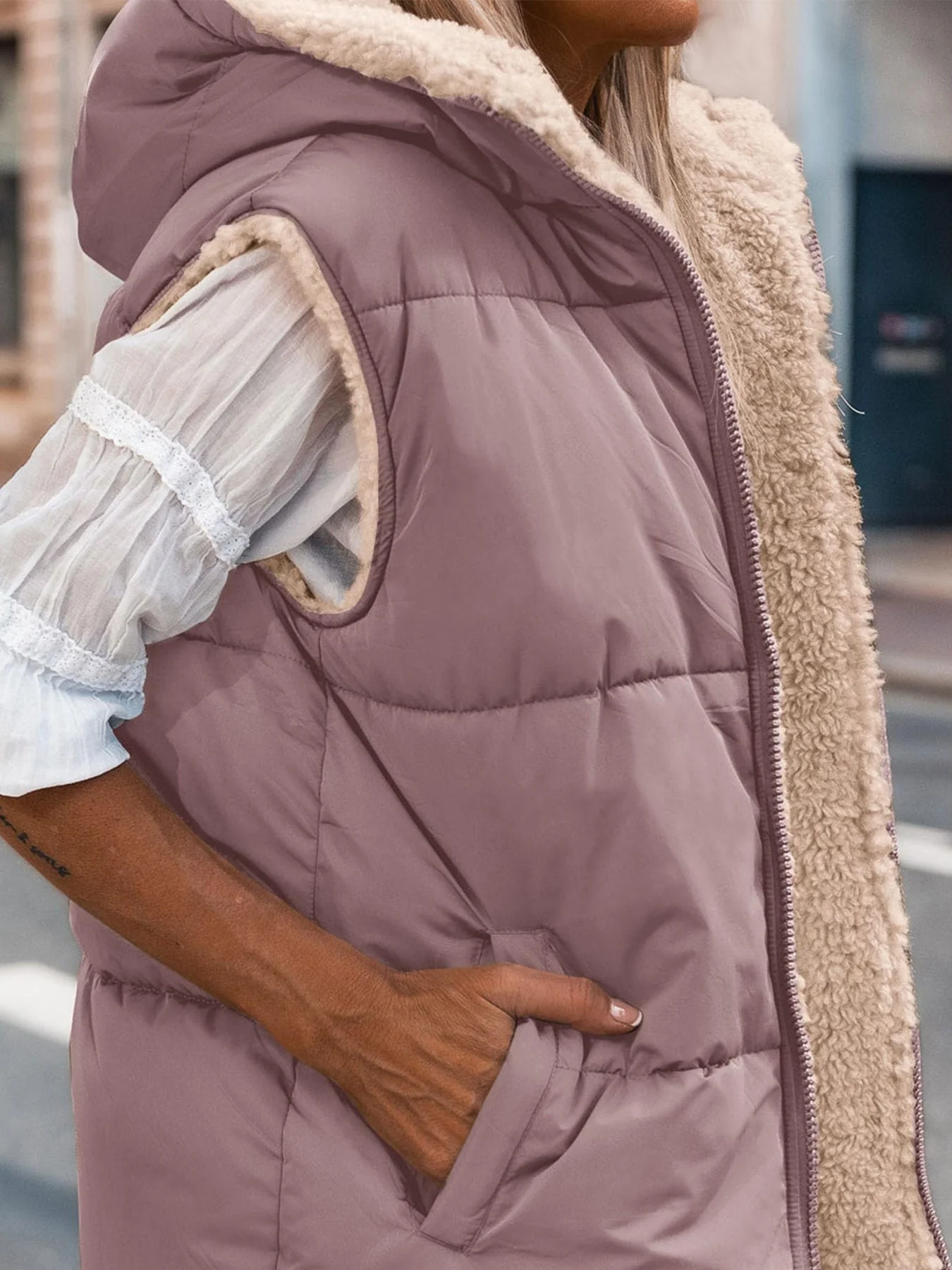 PRETTYGARDEN Womens Fall Reversible Vests Sleeveless Fleece Jacket Zip Up Hoodie Pockets Long Warm Winter Coat Outerwear - Image 13