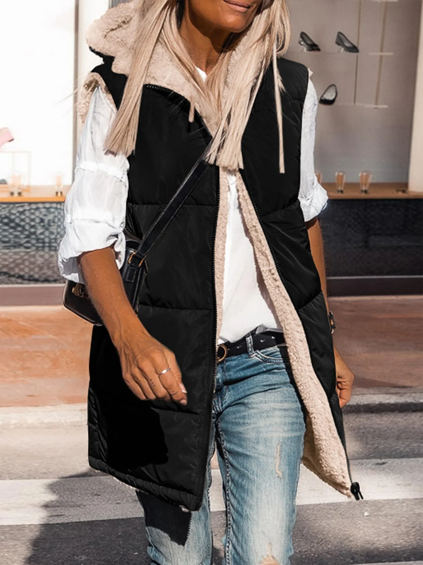 PRETTYGARDEN Womens Fall Reversible Vests Sleeveless Fleece Jacket Zip Up Hoodie Pockets Long Warm Winter Coat Outerwear - Image 14