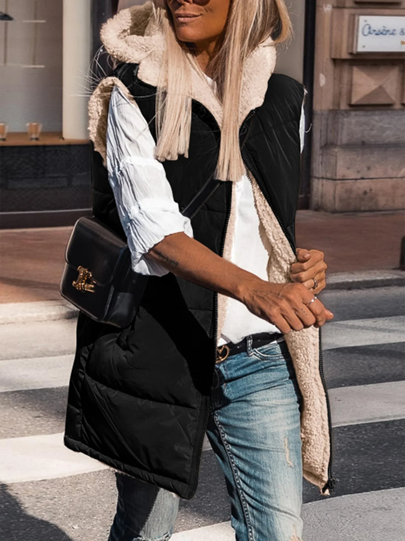 PRETTYGARDEN Womens Fall Reversible Vests Sleeveless Fleece Jacket Zip Up Hoodie Pockets Long Warm Winter Coat Outerwear - Image 15