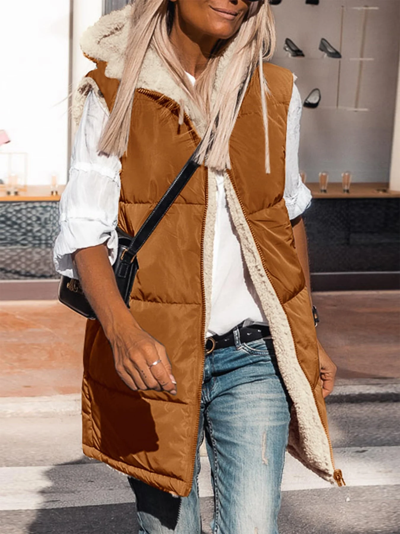 PRETTYGARDEN Womens Fall Reversible Vests Sleeveless Fleece Jacket Zip Up Hoodie Pockets Long Warm Winter Coat Outerwear - Image 17